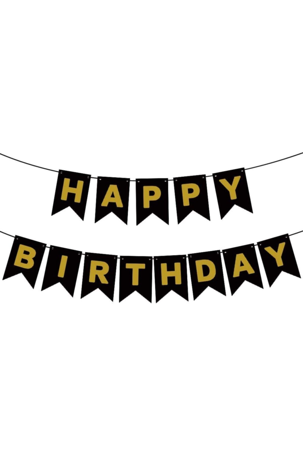 giftzone Happy Bırthday Yazısı Banner Siyah Zemin Altın Yaldız Renkli Harfler
