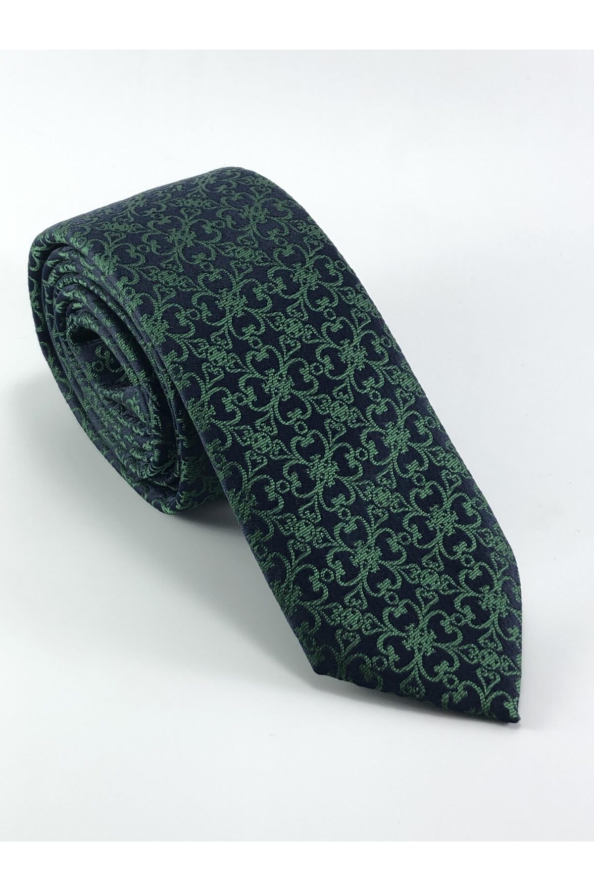 PİERRONİ Lacivert Yeşil Desenli Slim Kravat