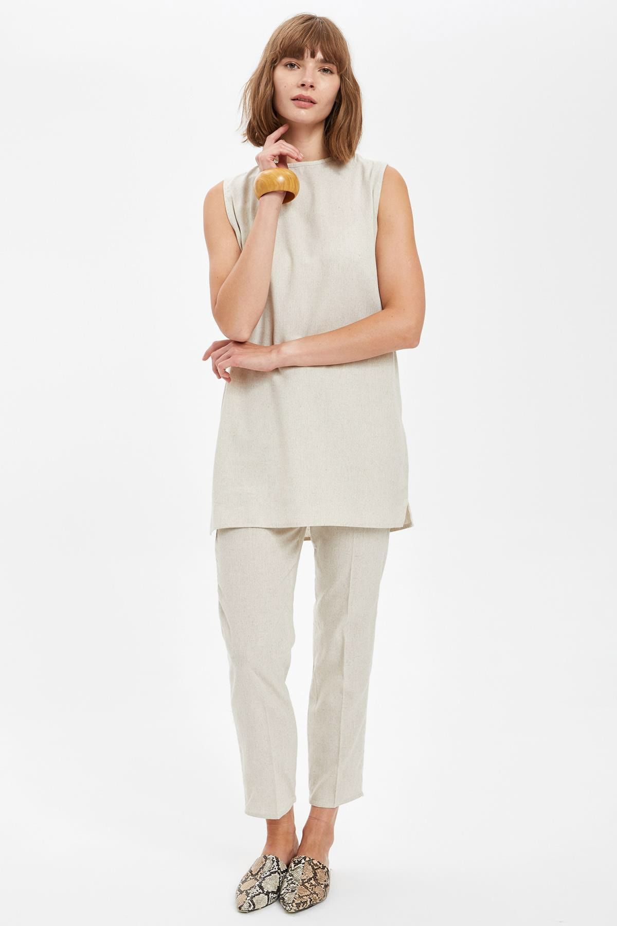 DeFacto Kadın Ekru Regular Fit Dokuma Pantolon S7074AZ20AU