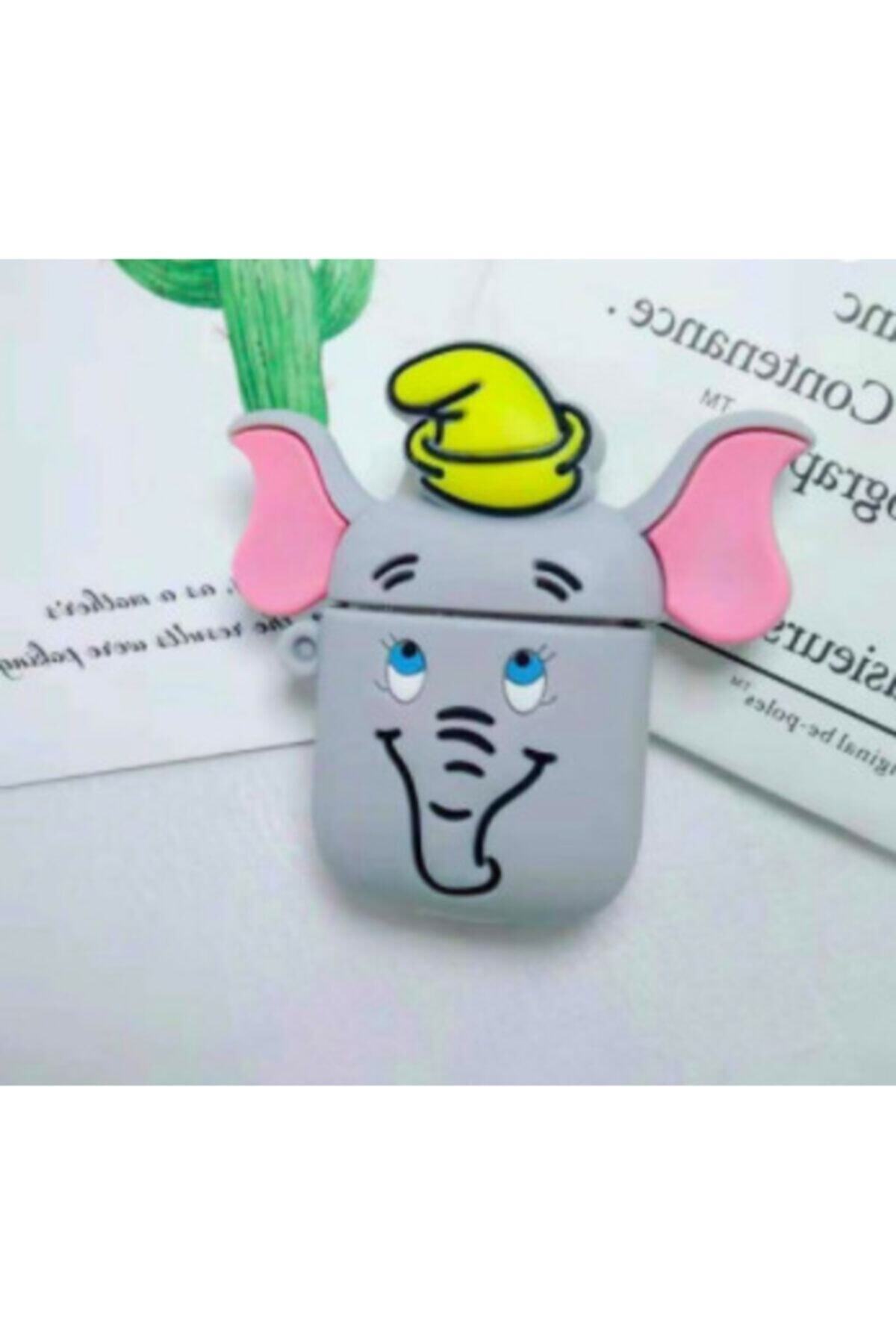 BtTech Gri Sarı Şapkalı 3d Karikatür Fil Apple Airpods 1 2 Kılıfı