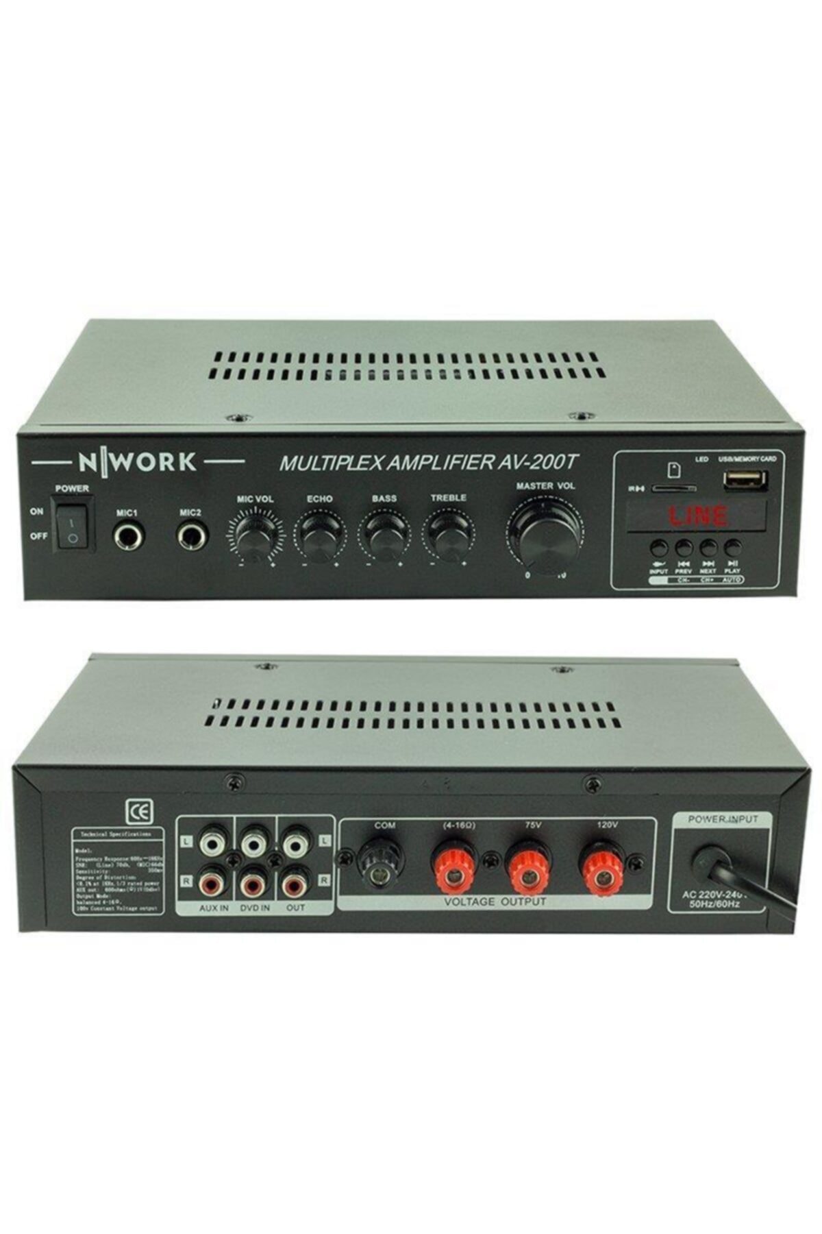 Nwork Av-200t 80 W 100v/70v/4-16 Ohm Usb/sd Girişli Trafolu Anfi