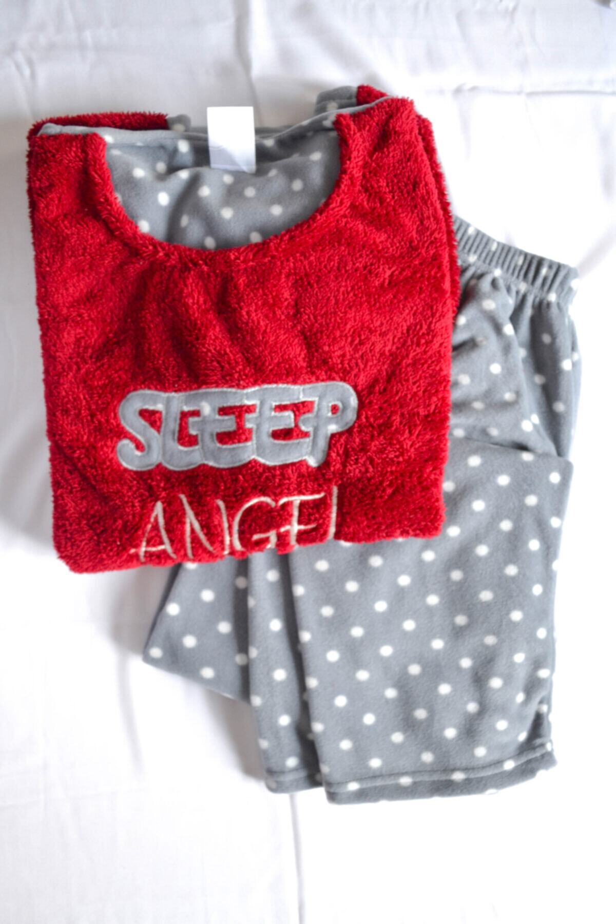 Ayşegül Çandır Collection Kadın Bordo Büyük Beden Polar Uzun Kollu Pijama Takımı