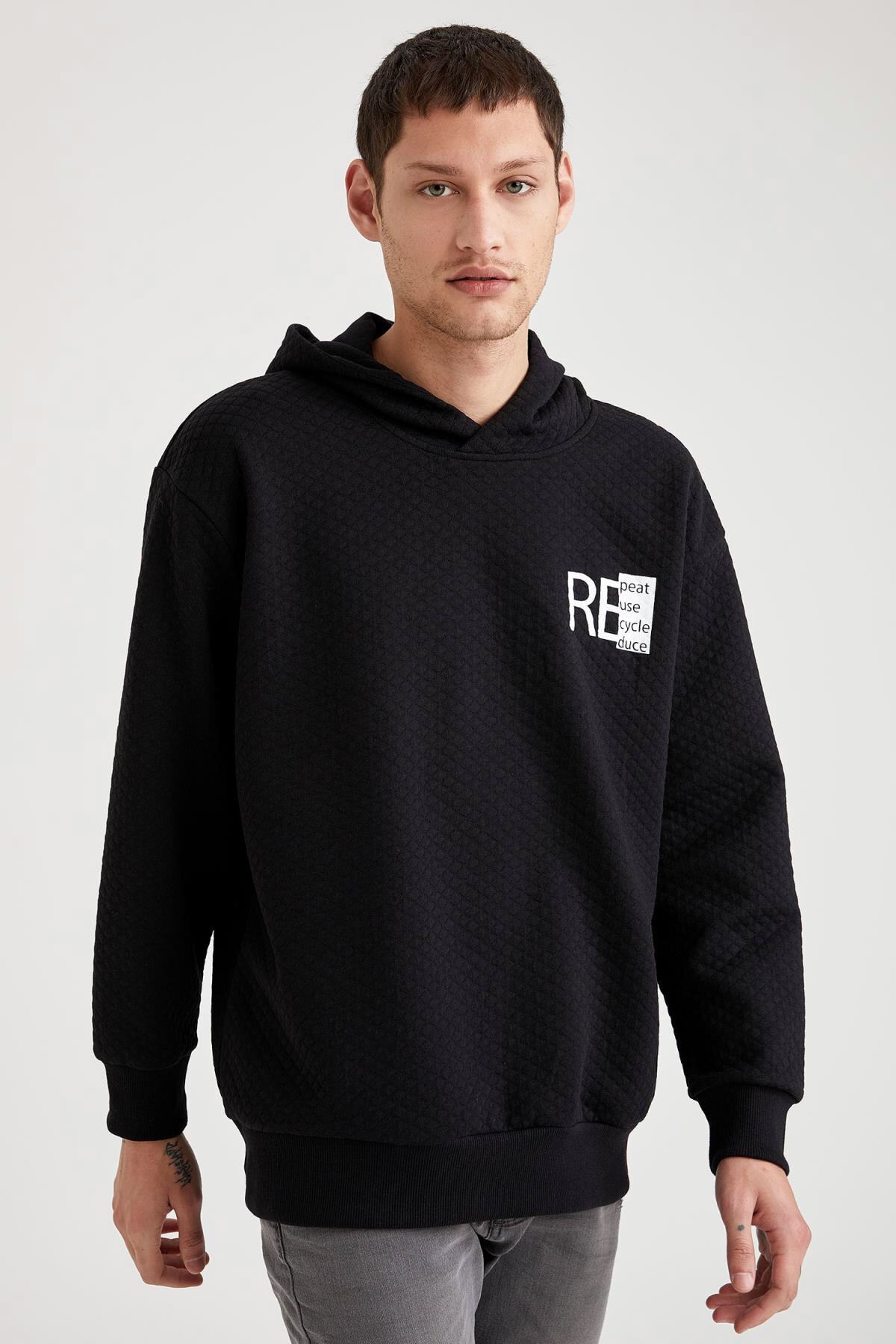 DeFacto Oversize Fit Slogan Desenli Uzun Kollu Sweatshirt