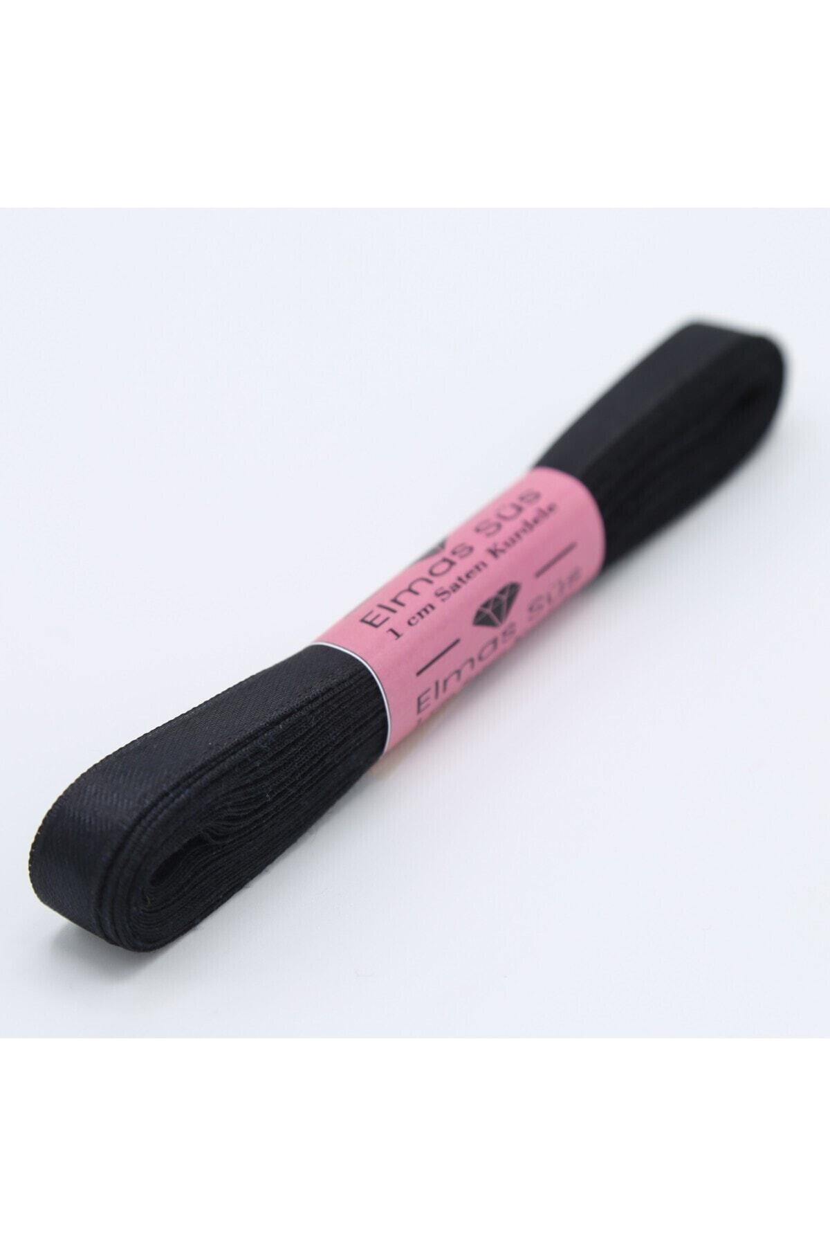 E Elmas Siyah Saten Kurdele 1 cm 10 m