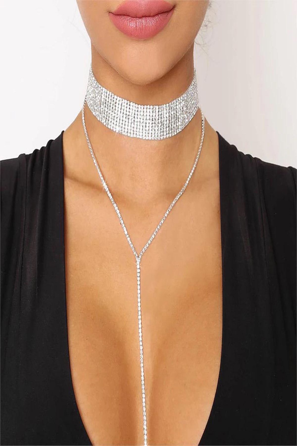 Pelin Aksesuar Kadın Gümüş Taşlı Choker Kolye
