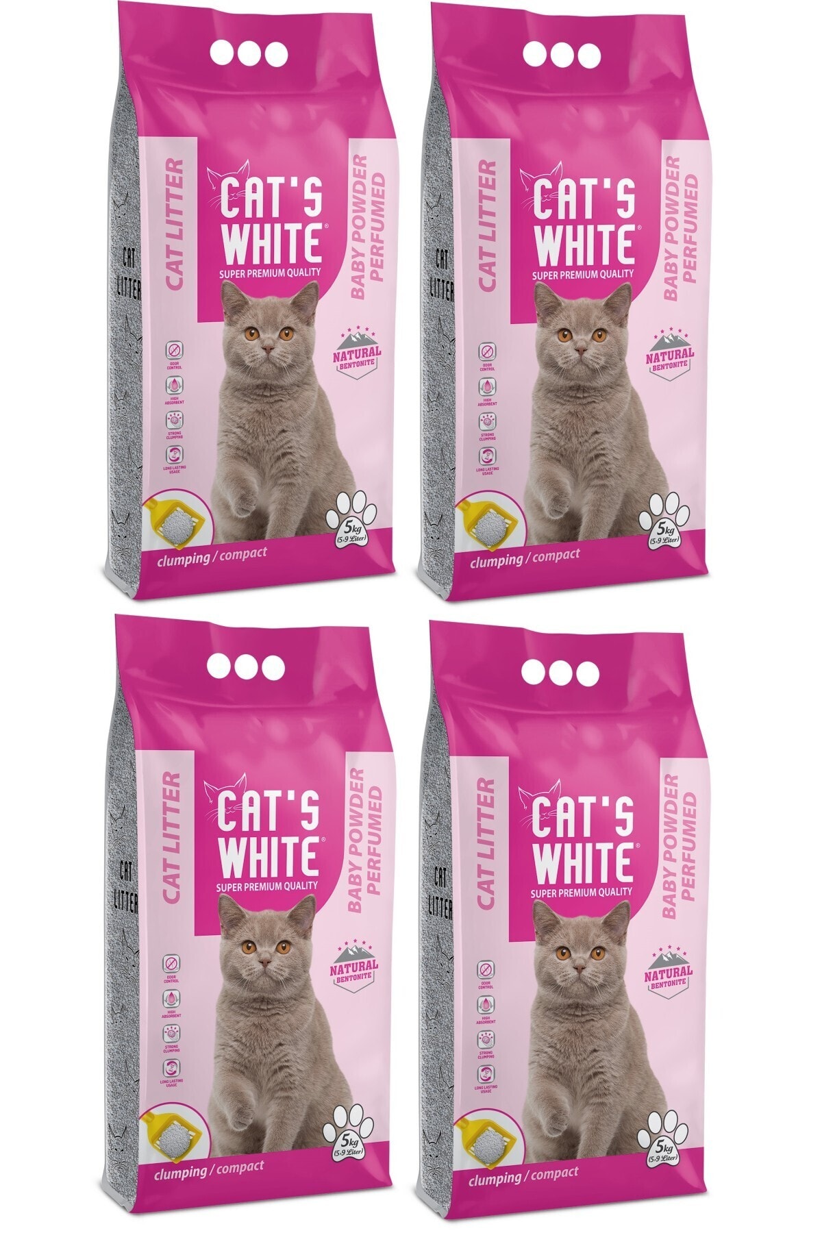 Cats White Cat's White - 4x5 Kg - Bebek Pudrası Kokulu Bentonit Kedi Kumu