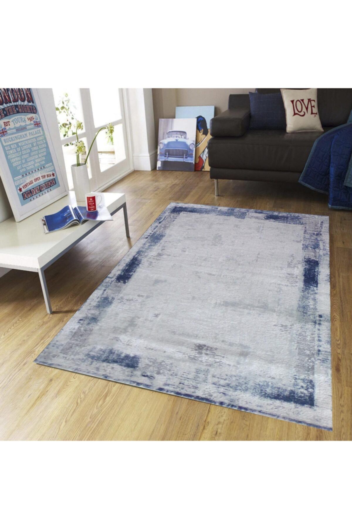 balat hali cokme efektli mavi oturma odasi ve salon halisi 160x230 fiyati yorumlari trendyol