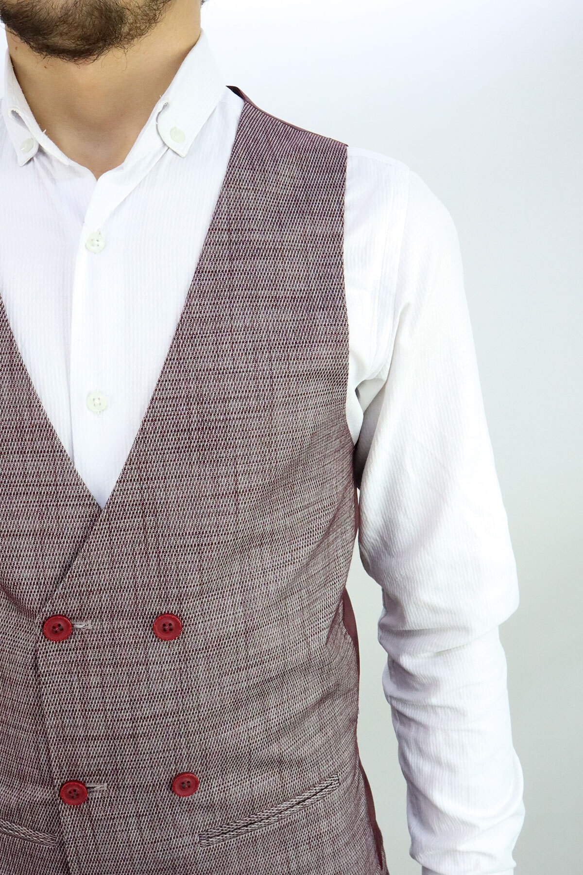 ZAYFA Bordo Çift Düğmeli Erkek Yelek Pantolon