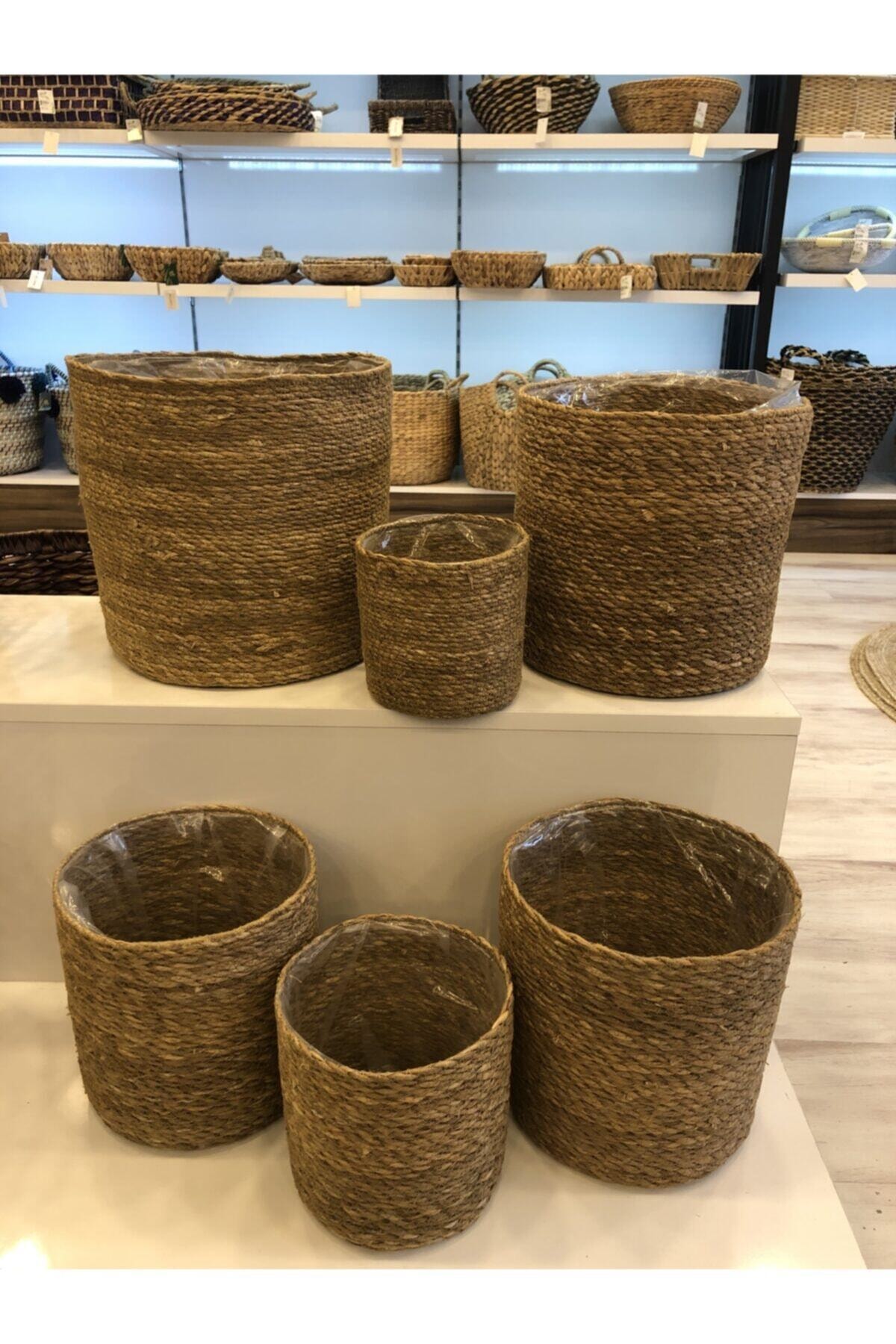 CasaLinda Yuvarlak Poşetli Saksılık 6'lı Set Saksı Hasır 6 Adet