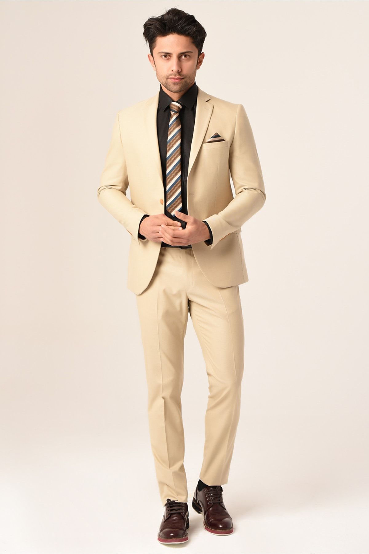 bysaygın Slim Fit Düz Bej Takım Elbise