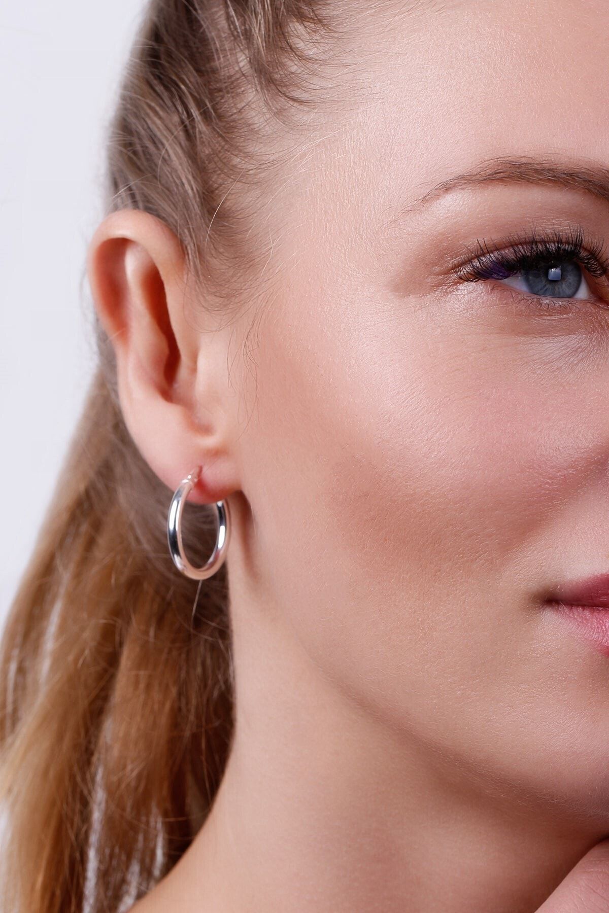 Molenza 21 Mm Sade Halka Model Gümüş Küpe