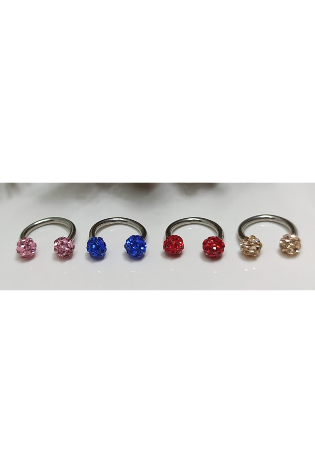 Işıl Işıl Çelik Zirkon Taşlı Piercing Küpe Kulak Dudak Kıkırdak Tragus Helix 4'lü Set