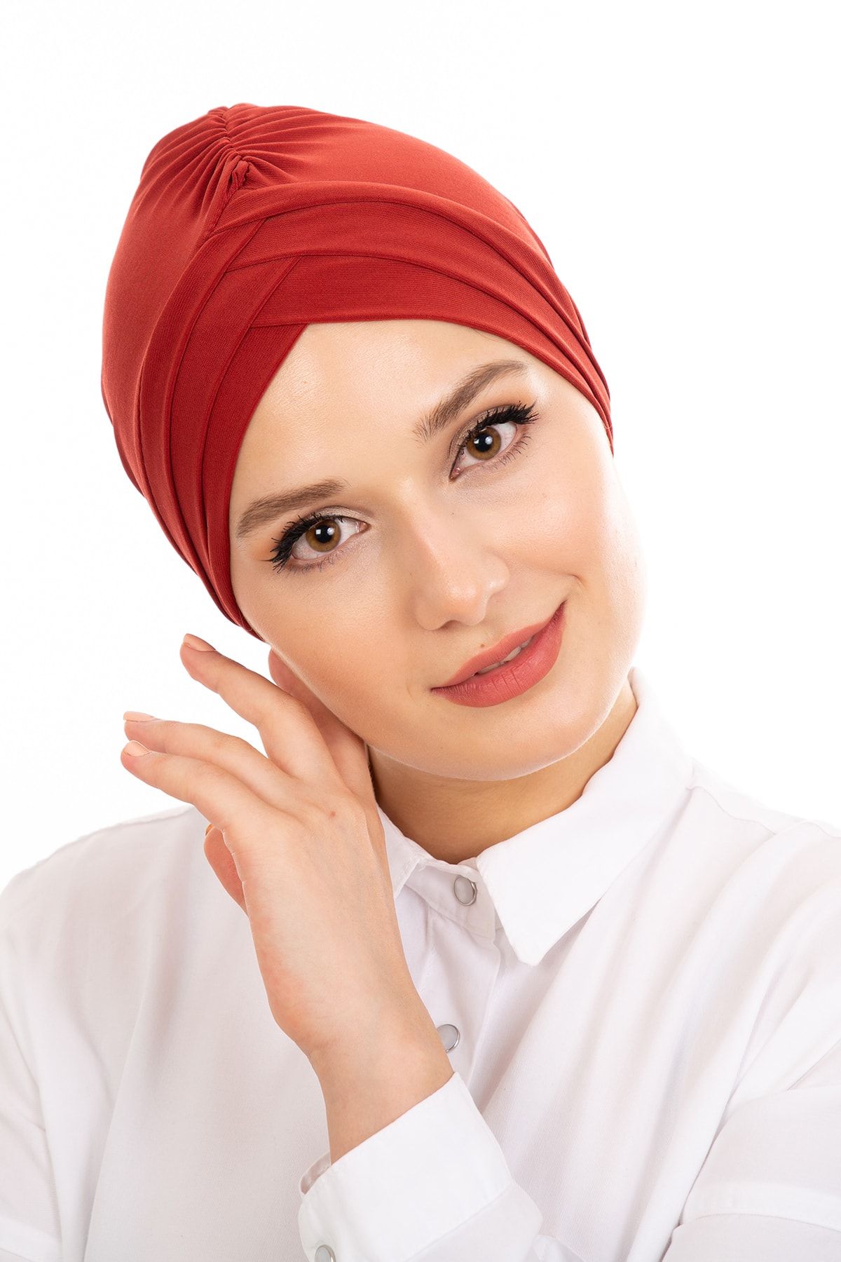 LadyColor Kadın Tesettür Bone Üç Bantlı Kiremit