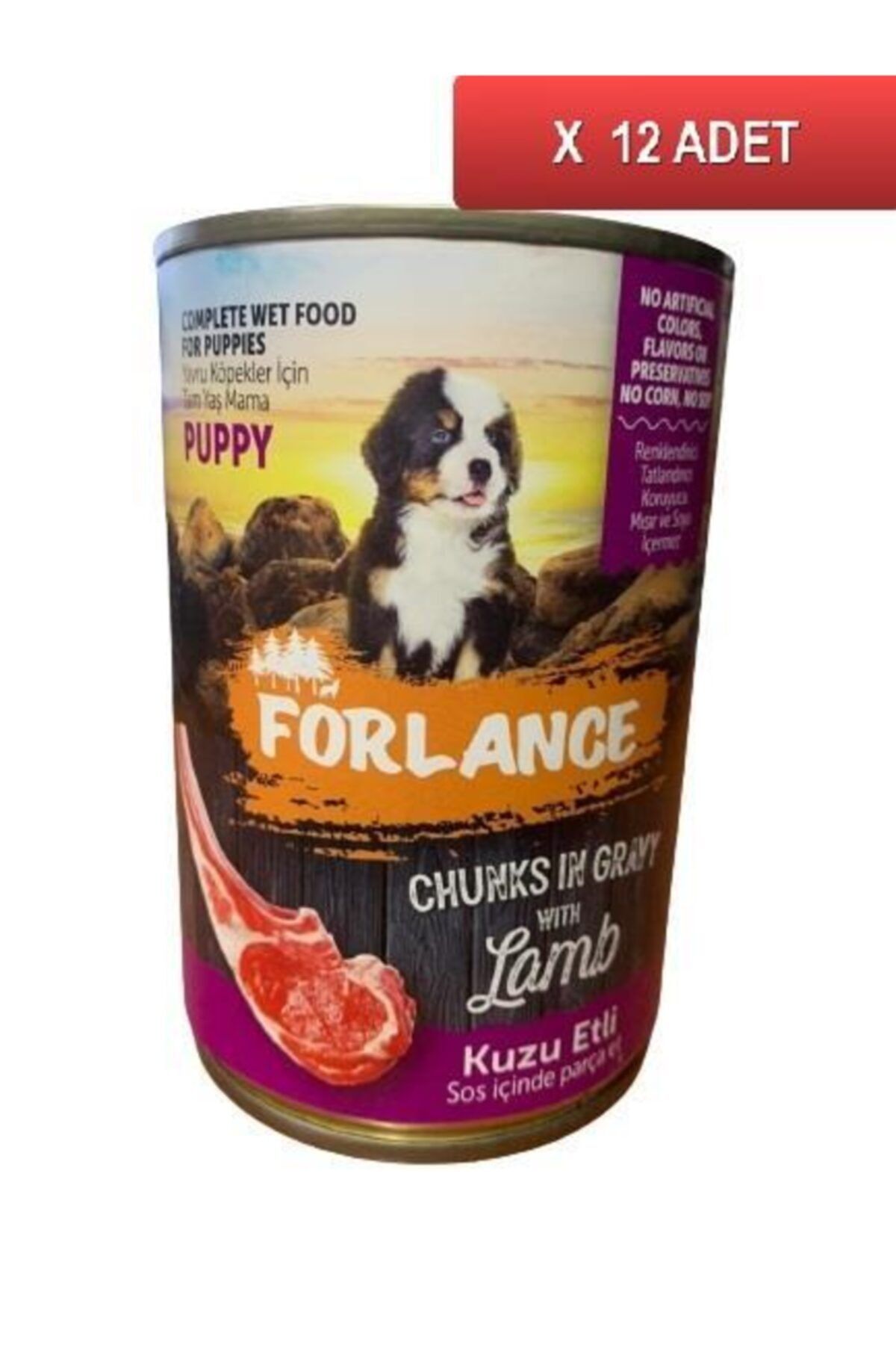 Forlance Kuzu Parça Etli Soslu Yavru Köpek Konserve Mama 400 Gr (12 Adet)