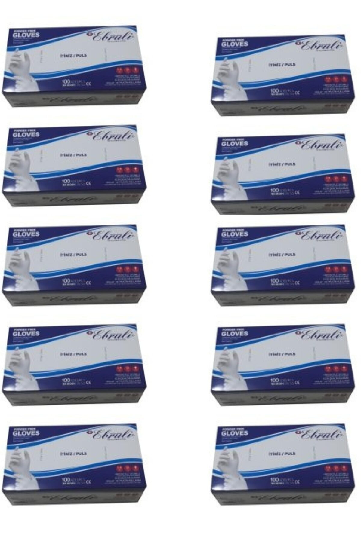 Ebruli 10 Kutu Pudrasız Beyaz Çok Amaçlı Hibrit Eldiven (Standart Beden)