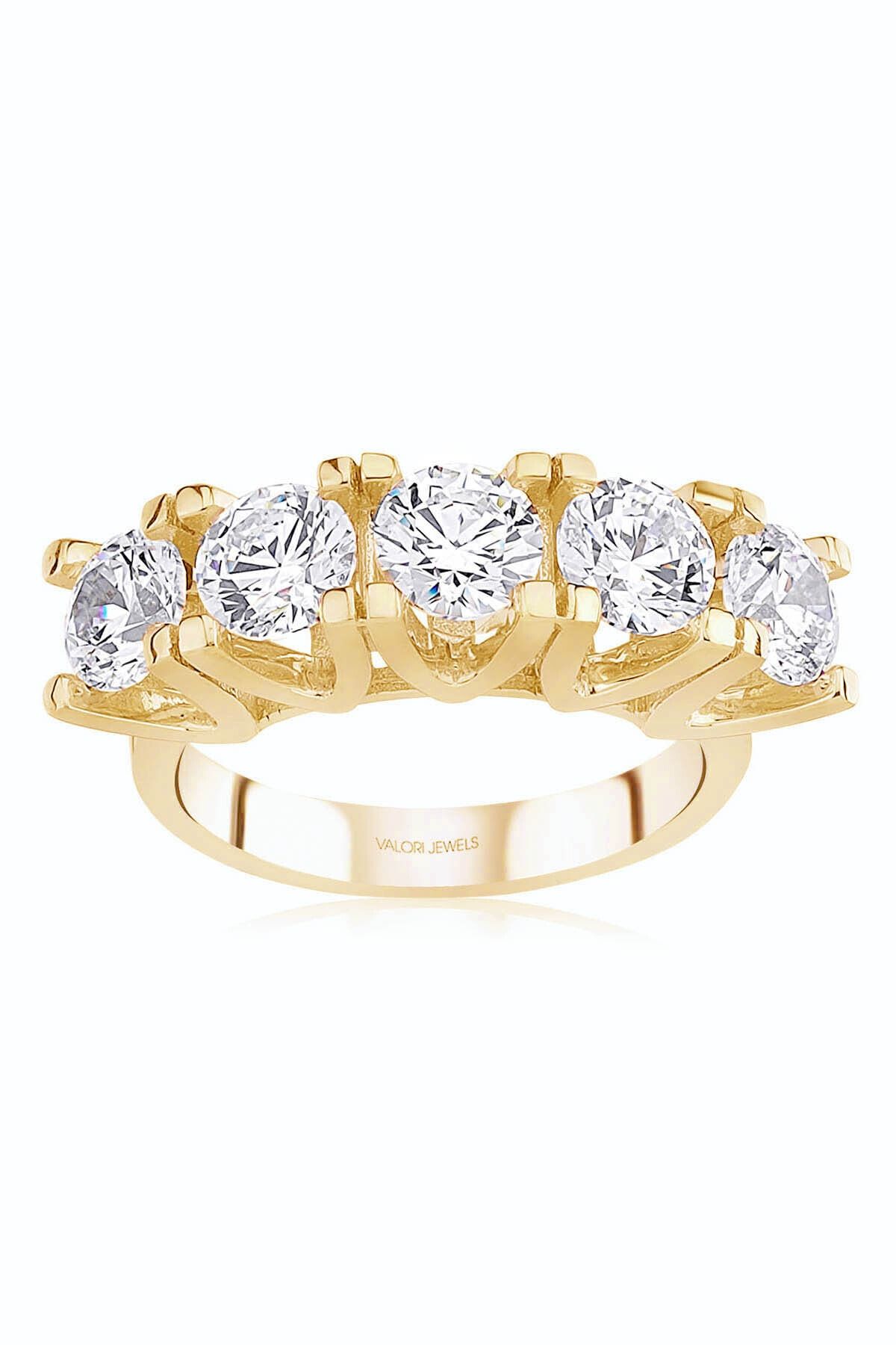 Valori Jewels V Montür, 3.75 Karat Swarovski Zirkon Taşlı, Altın Rengi Gümüş Beştaş Yüzük
