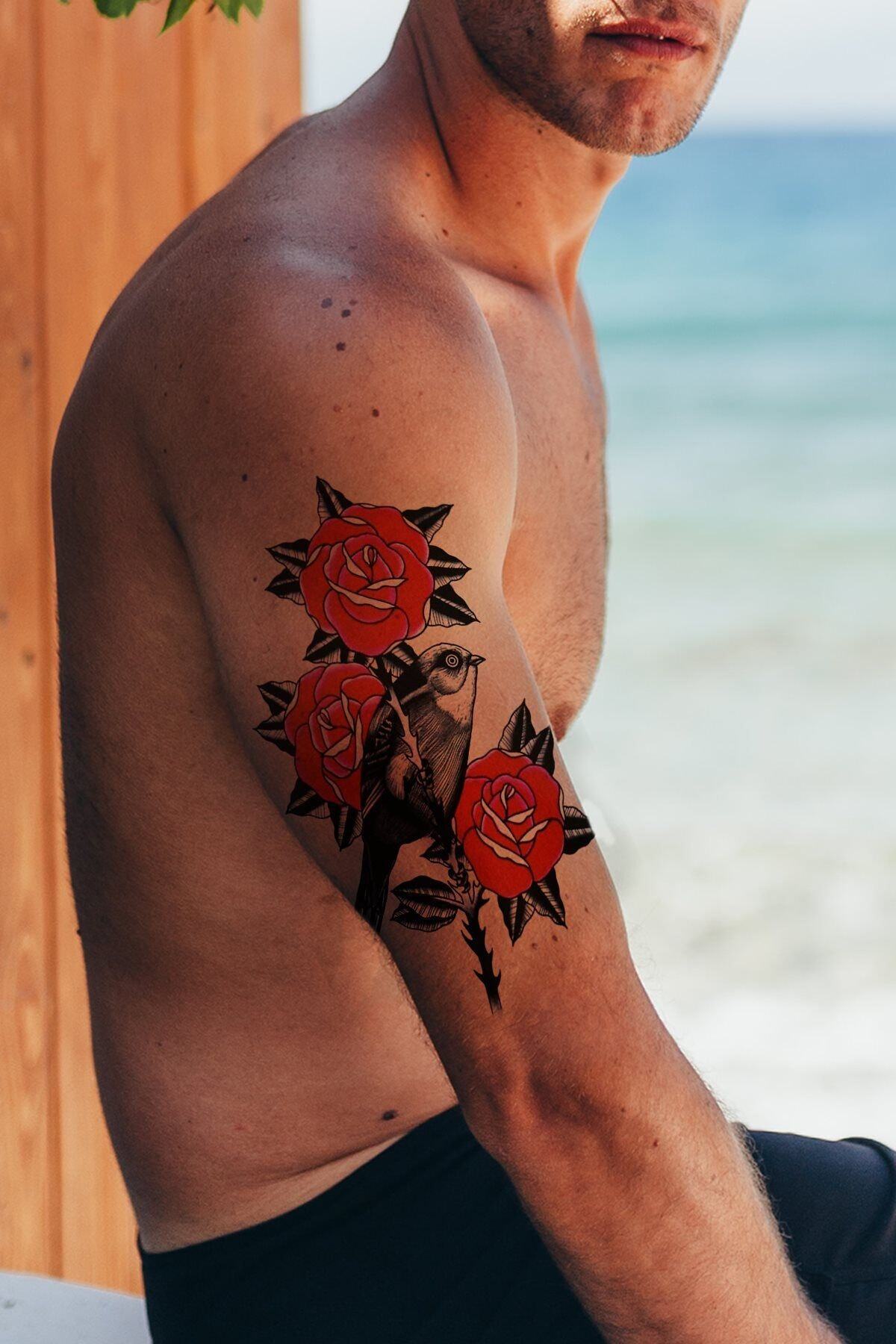 TAKIŞTIR Geçici Gül, Kuş Ve El Dövme Tattoo