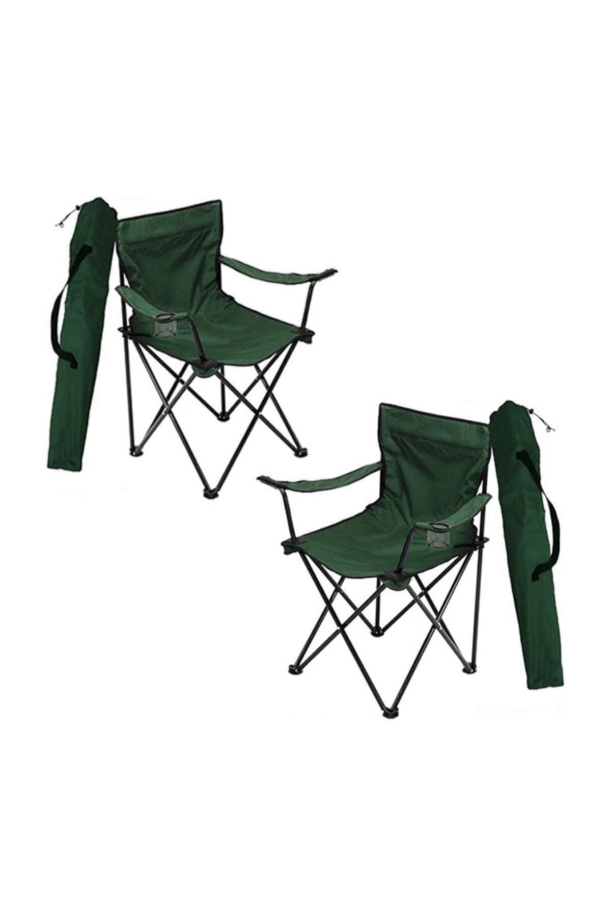 2 Adet Kamp Sandalyesi Katlanır Sandalye Bahçe Koltuğu Piknik Plaj Balkon Sandalyesi Yeşil