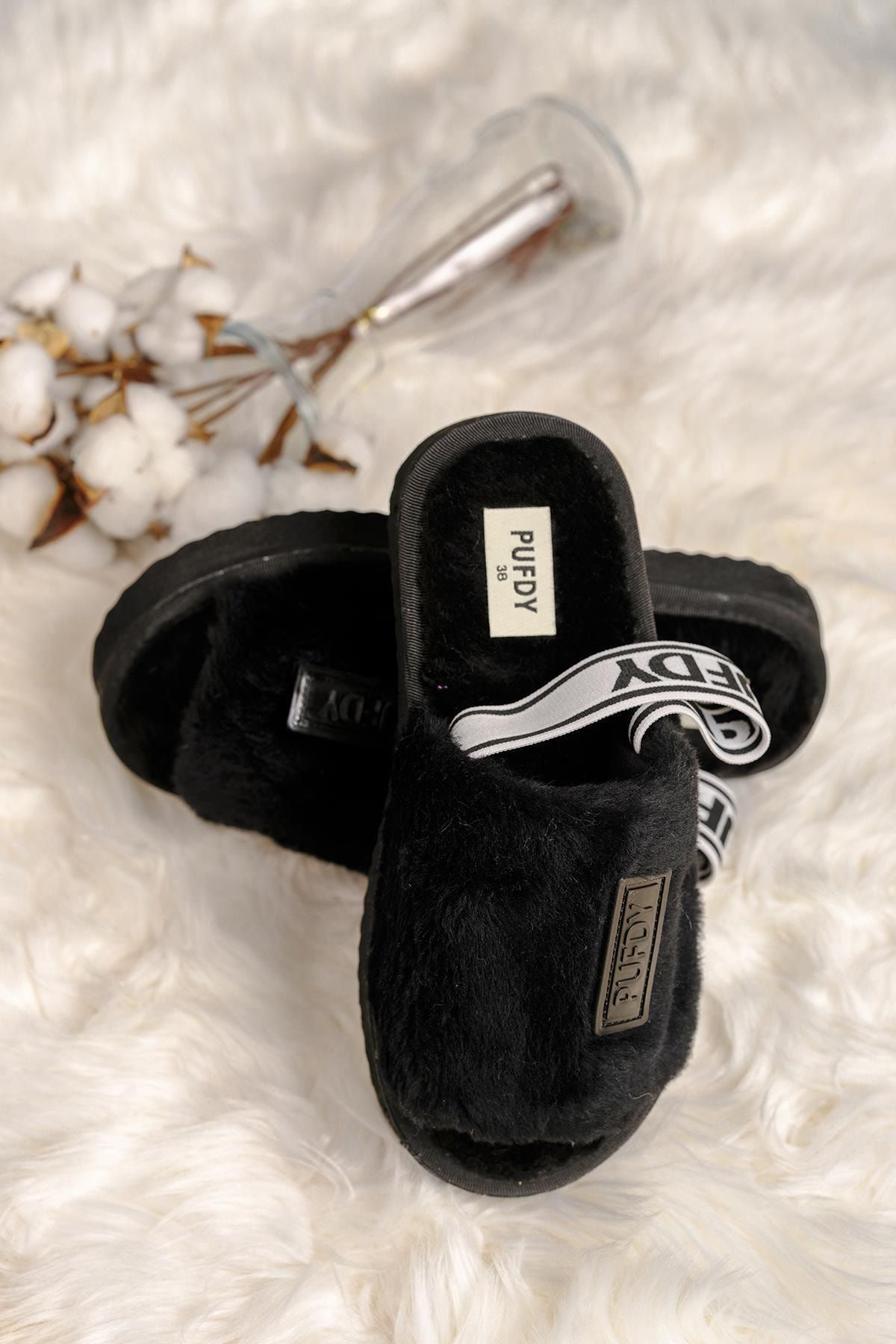 Oksit Pufdy Vica Plush House Slippers with Elastic Back Trendyol