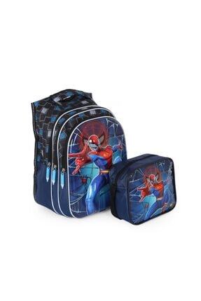 Kabartmalı Spiderman Çanta + Beslenme - Ilkokul Çantası - Erkek Çocuk Çanta - Örümcek Adam Çanta Image 0