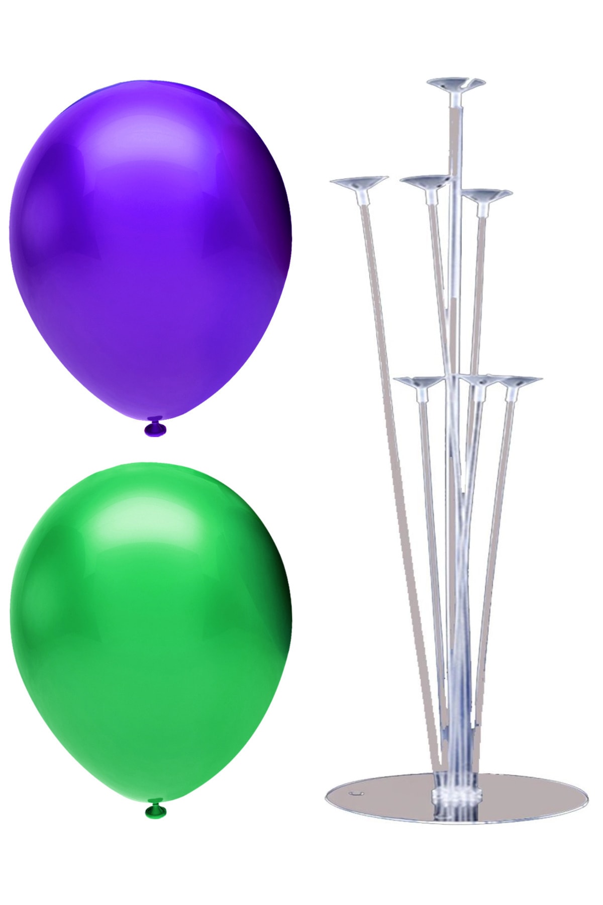 INFINITY 100’lü Metalik Balon Ve 7 Çubuklu Balon Standı Seti, 2 Renk X 50, Violet, Yeşil