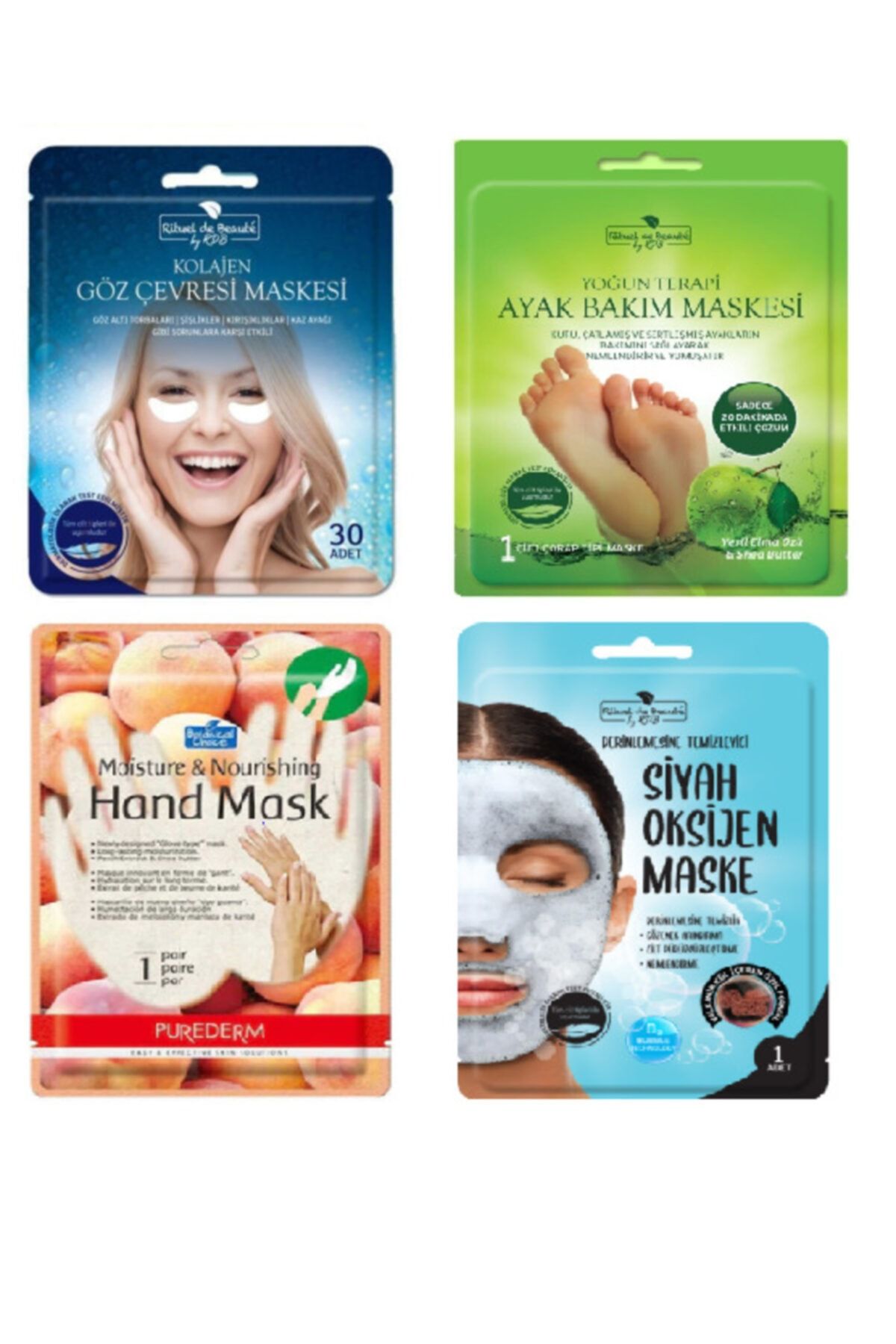 Rituel De Beaute Göz Cevresi + Ayak + El + Yüz Siyah Oksijen Maskesi 4'lü Set