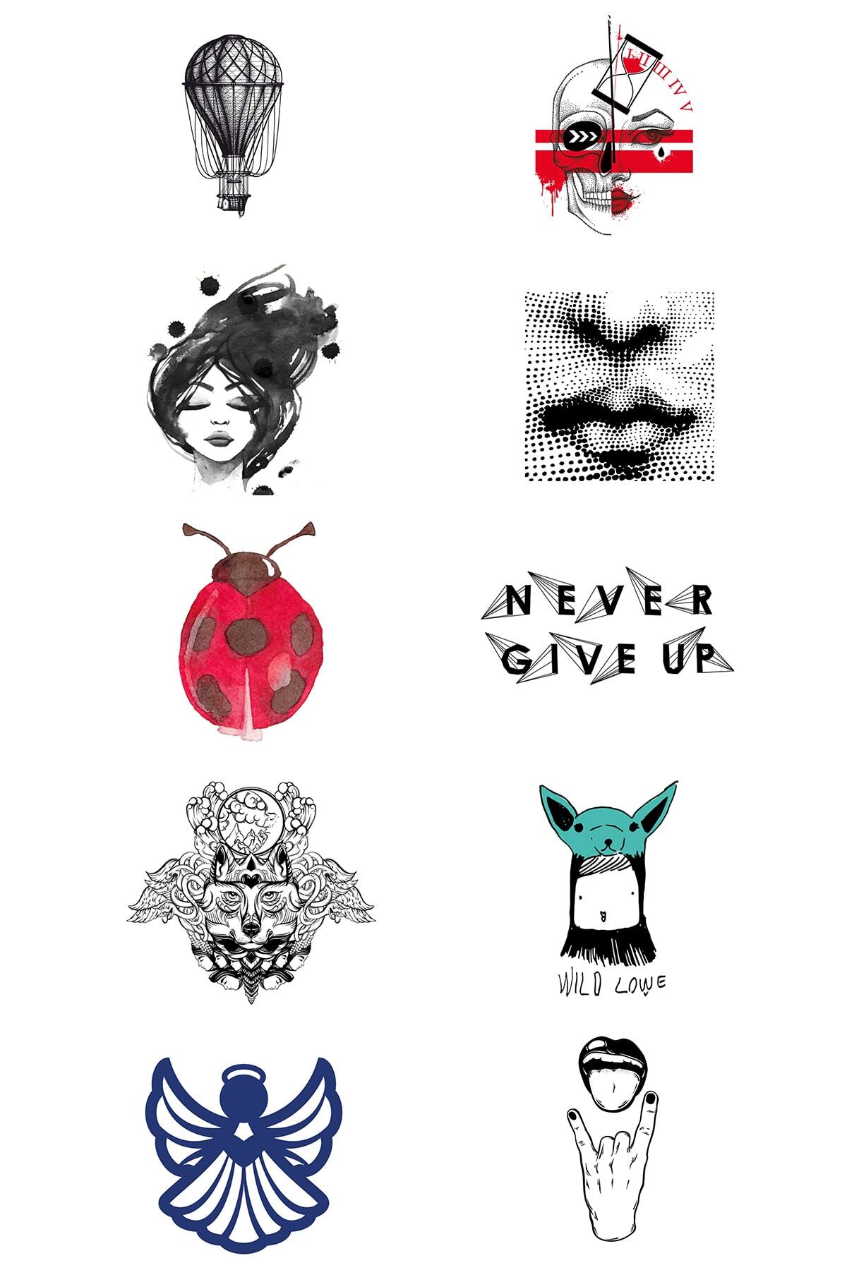inklette Siyah 10 Adet Geçici Dövme