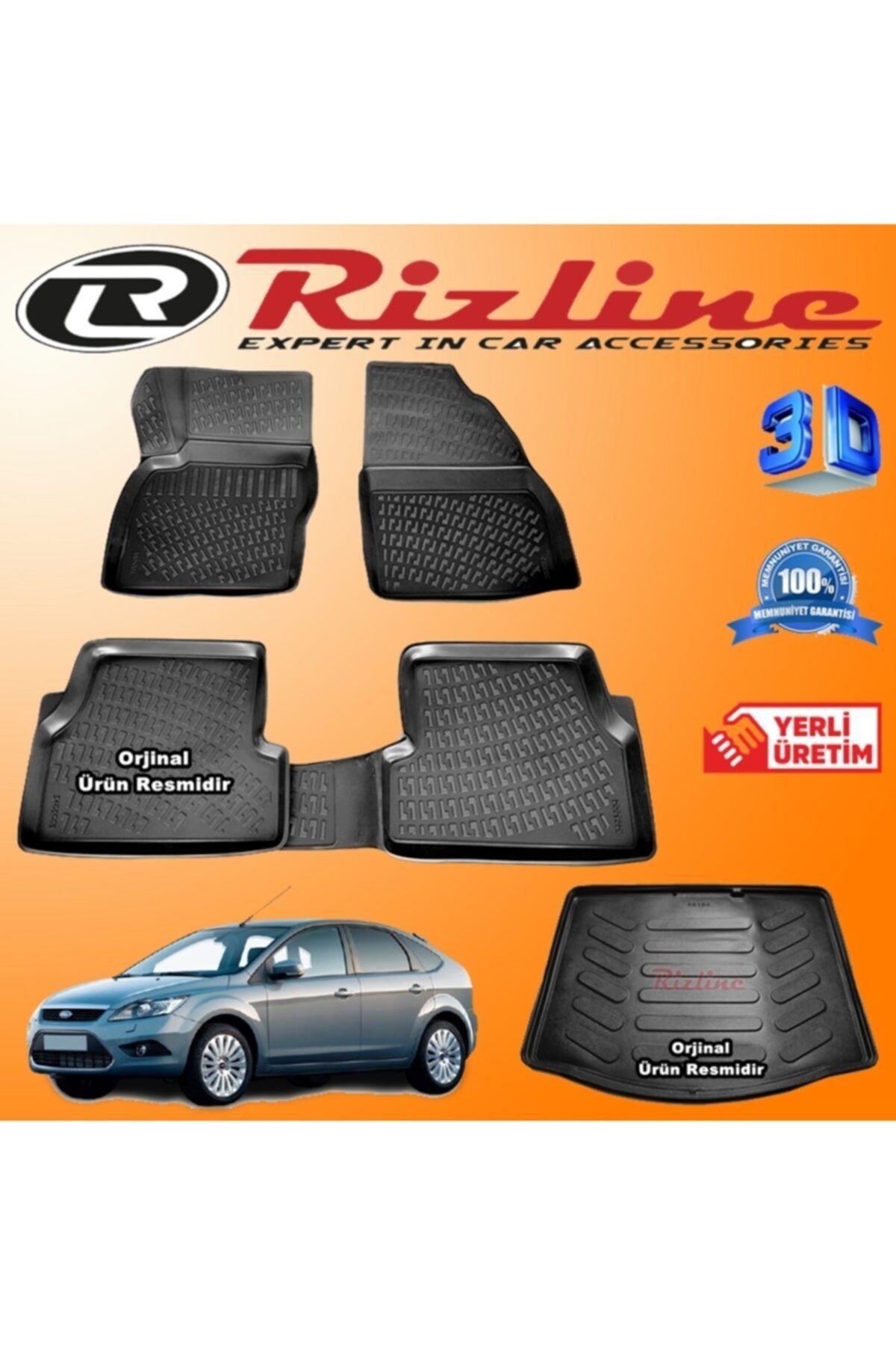 Rizline Ford Focus 2 3d Paspas + 3d Bagaj Havuzu Hb 2005-2011 Arası Siyah Set