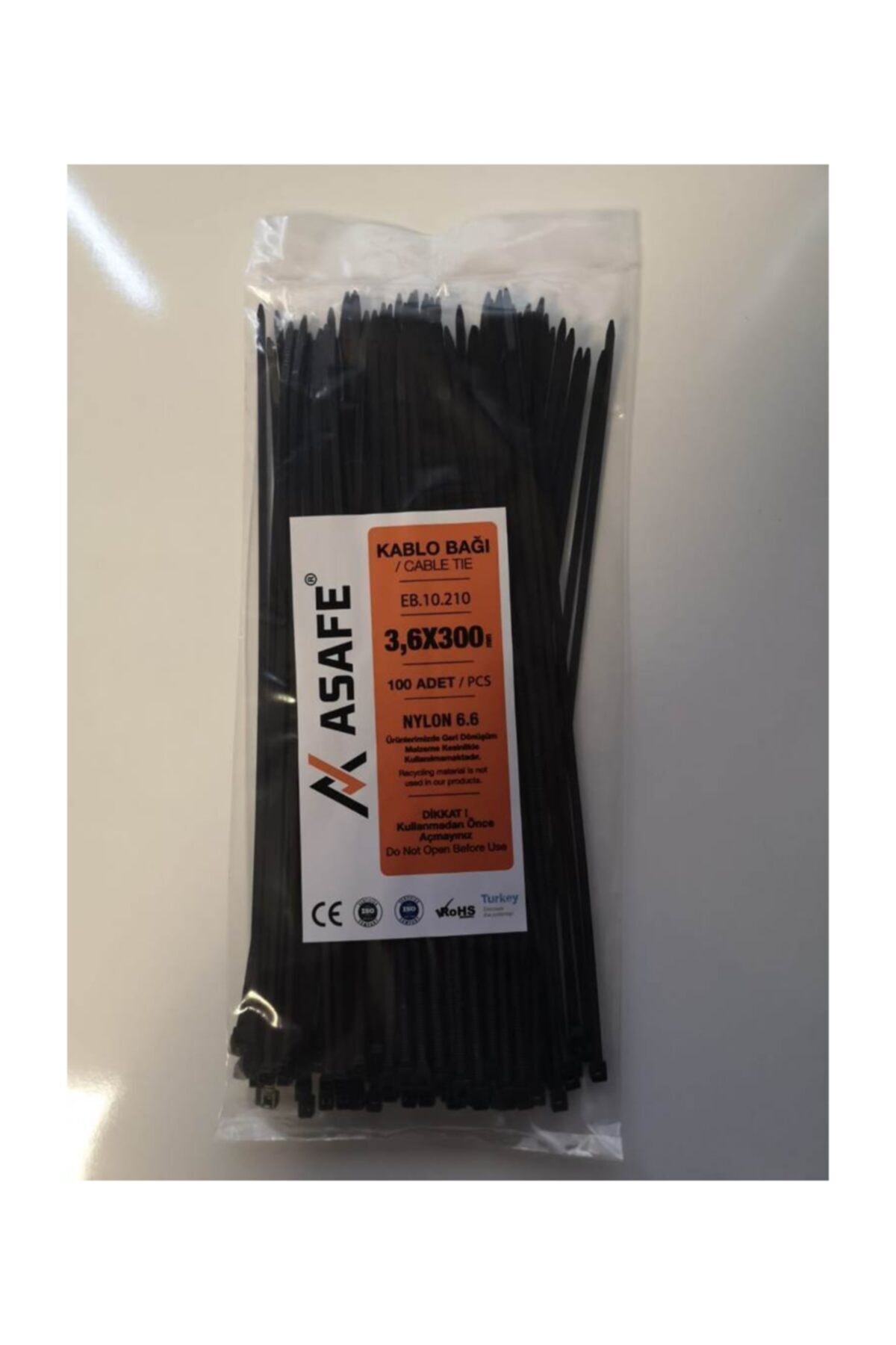 ASAFE 3,6x300 Plastik Kablo Bağı (100 Ad)