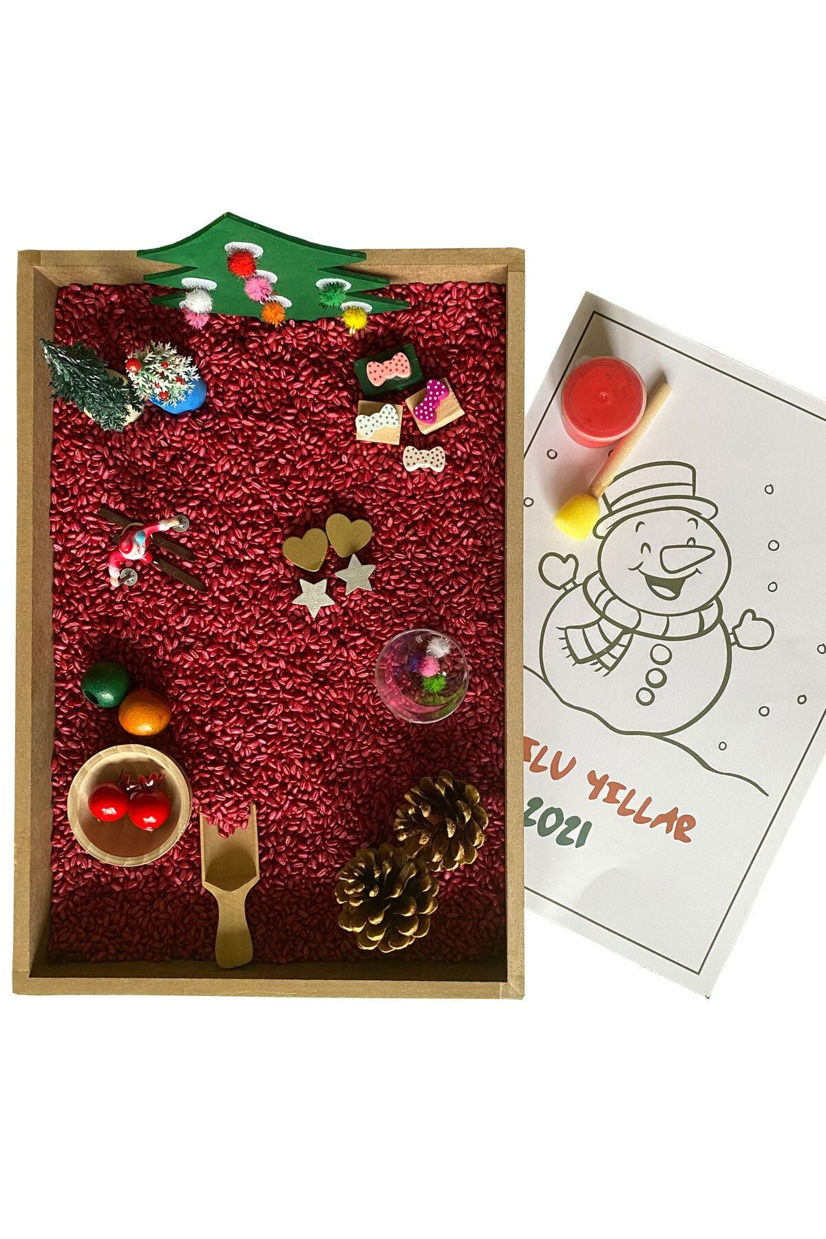 Beyaz Tavşan Oyun Evi Ahşap Etkinlik Seti - Montessori Oyuncak - Yeni Yıl