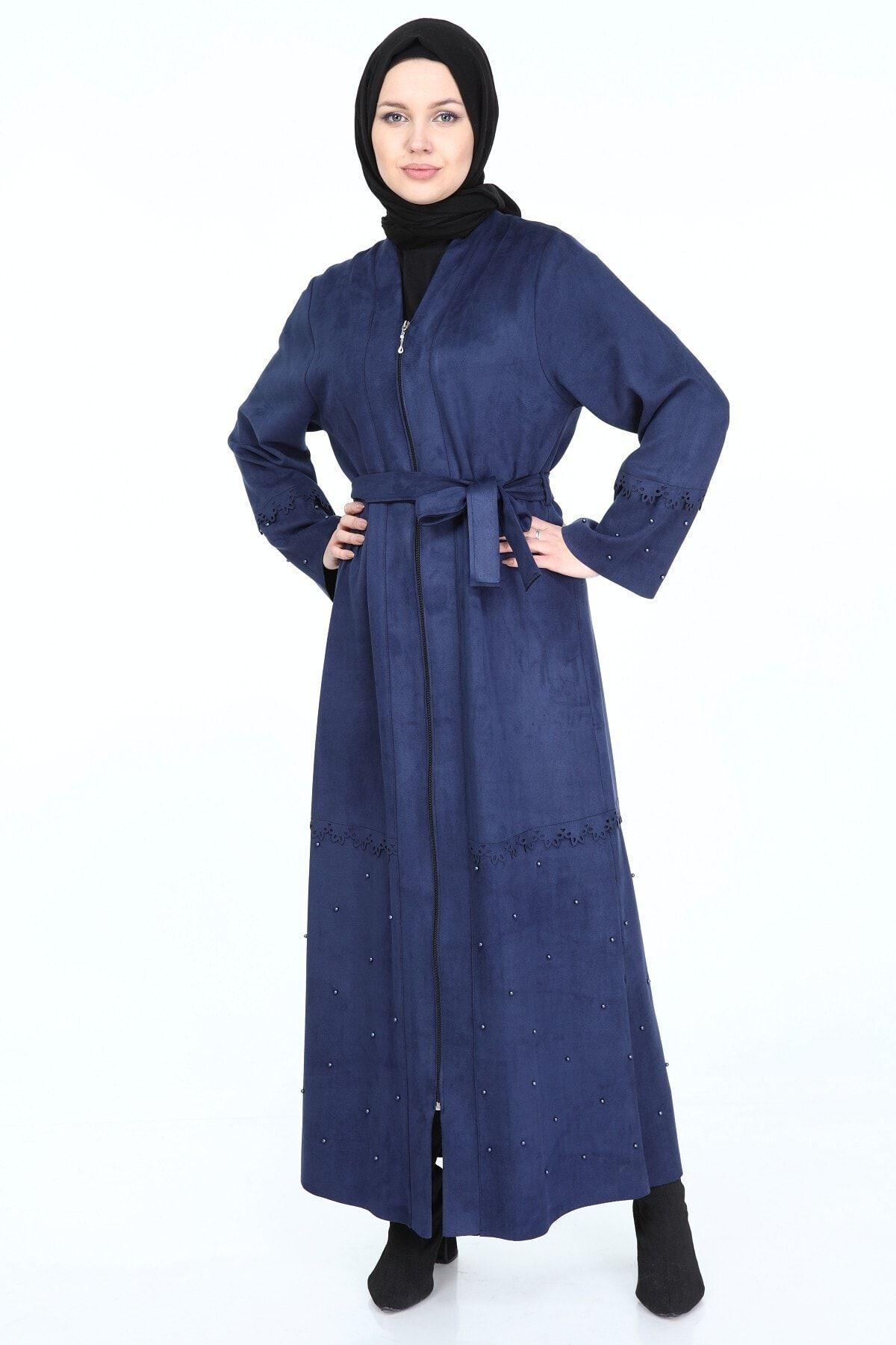 Jamila Incili Kışlık Abaya Ferace-lacivert