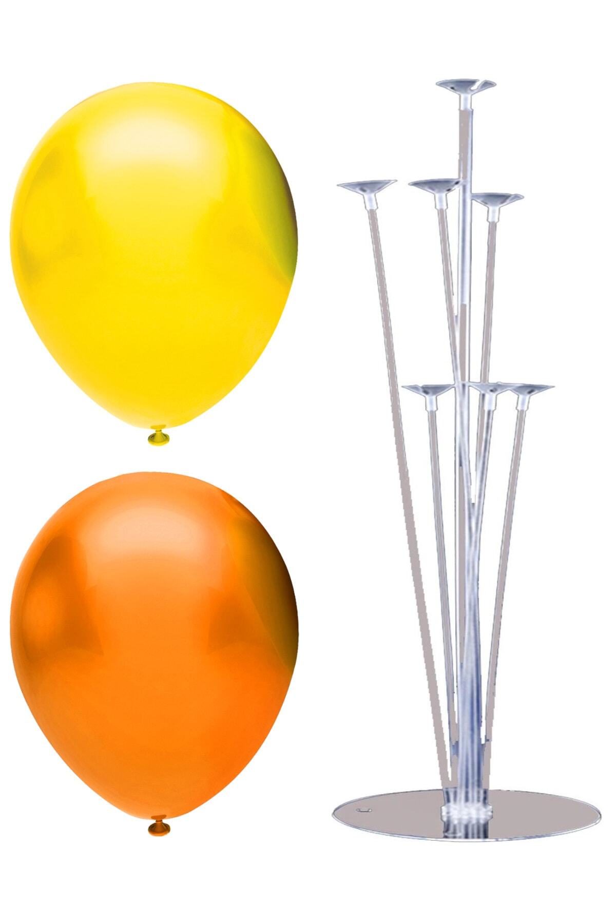 INFINITY 100’lü Metalik Balon Ve 7 Çubuklu Balon Standı Seti, 2 Renk X 50, Sarı, Turuncu
