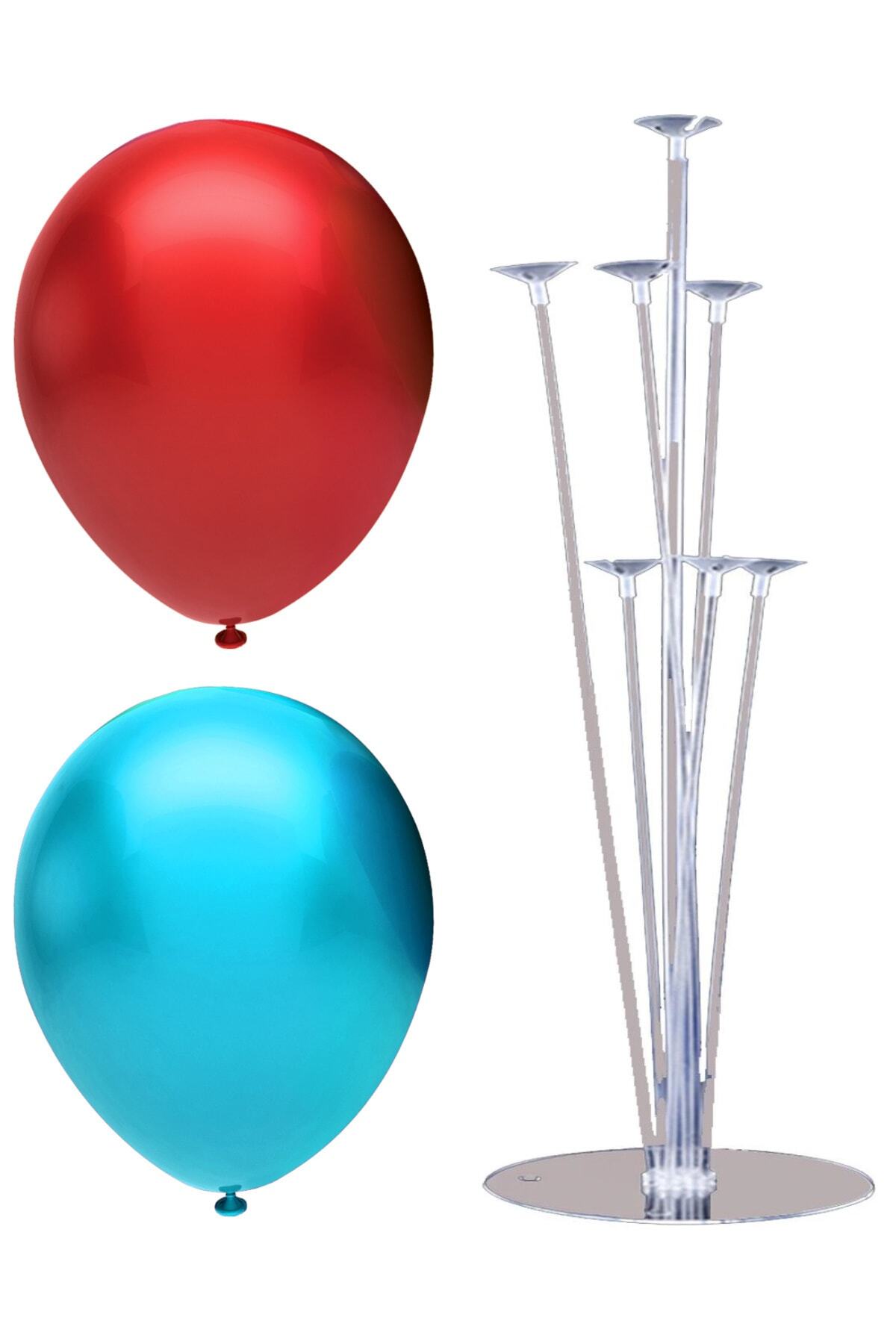 INFINITY 100’lü Metalik Balon Ve 7 Çubuklu Balon Standı Seti, 2 Renk X 50, Kırmızı, Turkuaz