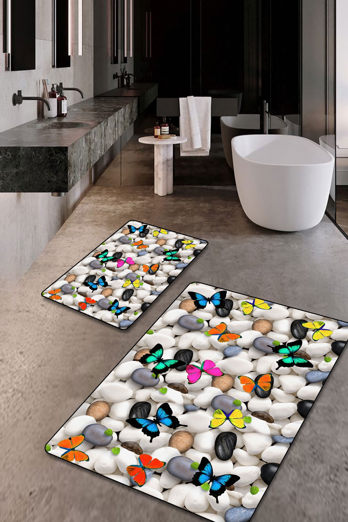 Serteks Modern Desenli Yıkanabilir 2'li Banyo Halısı Paspas