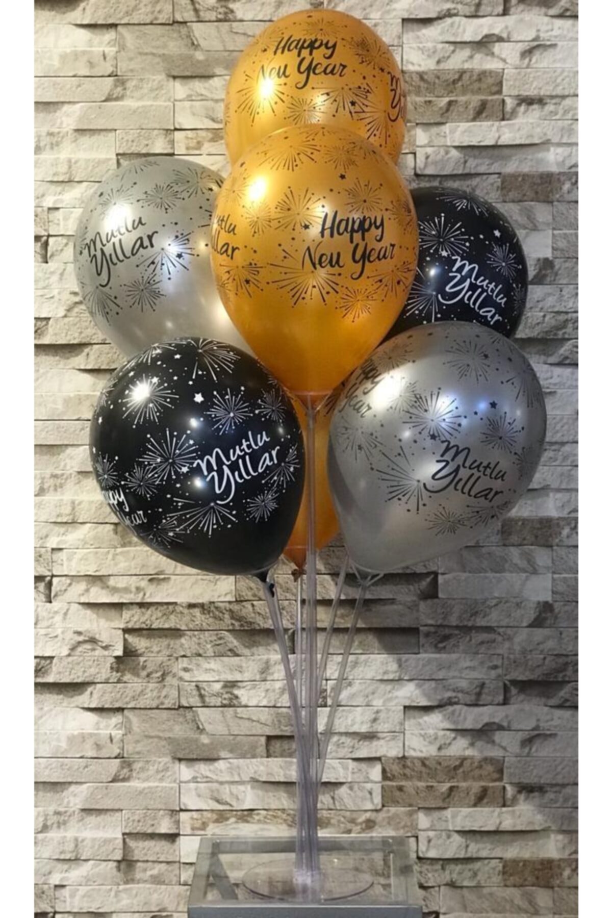 Pumpkin Hediyelik Eşya Yılbaşı Konsept Balon Standı Ve 10 Adet Mutlu Yıllar Temalı Metalik Balon