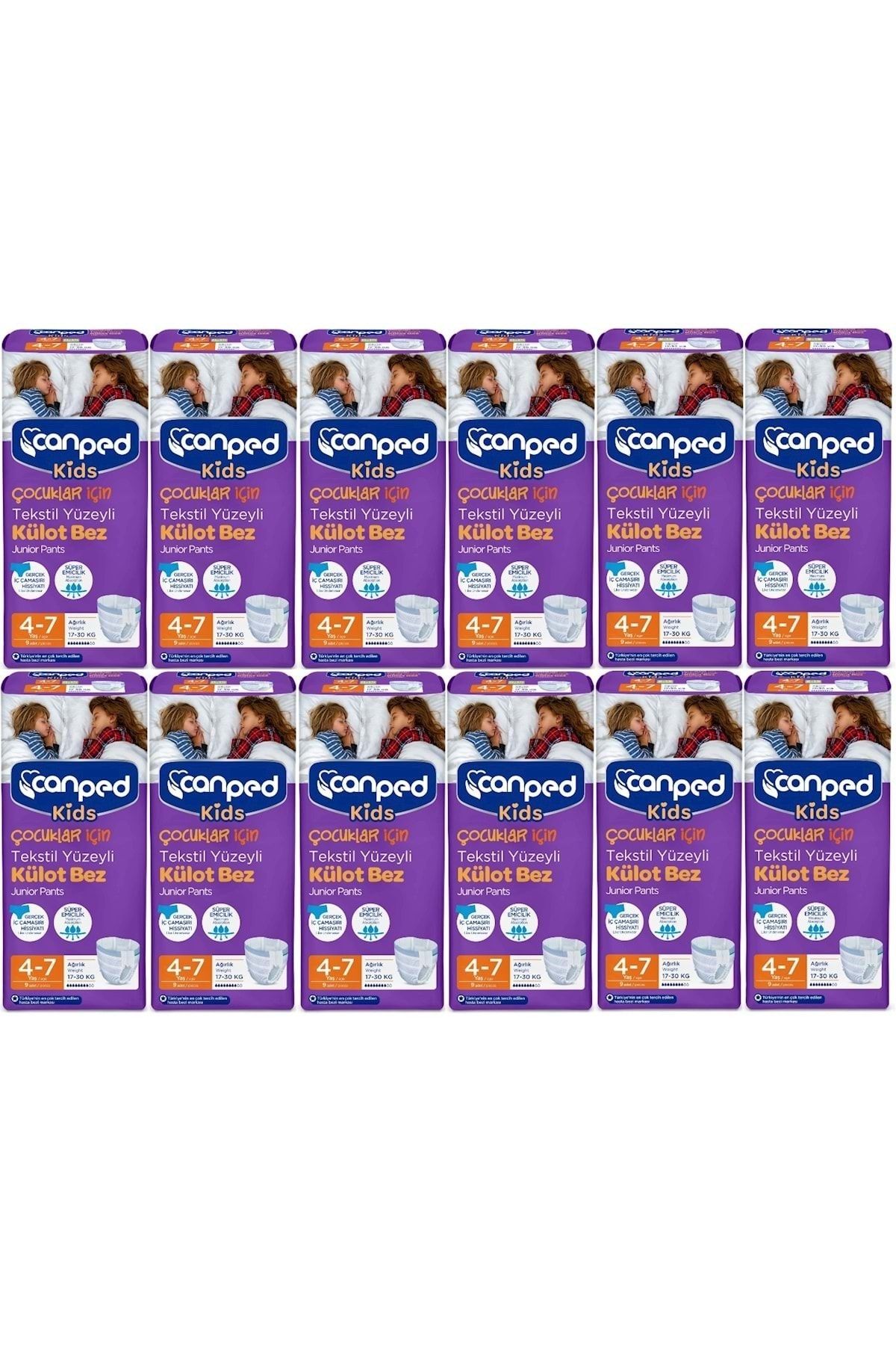 Canped Kids Çoçuklar Için Külot Bez Tekstil Yüzeyli Yaş:4-7 (17-30kg) 96 Adet (12pk*9)