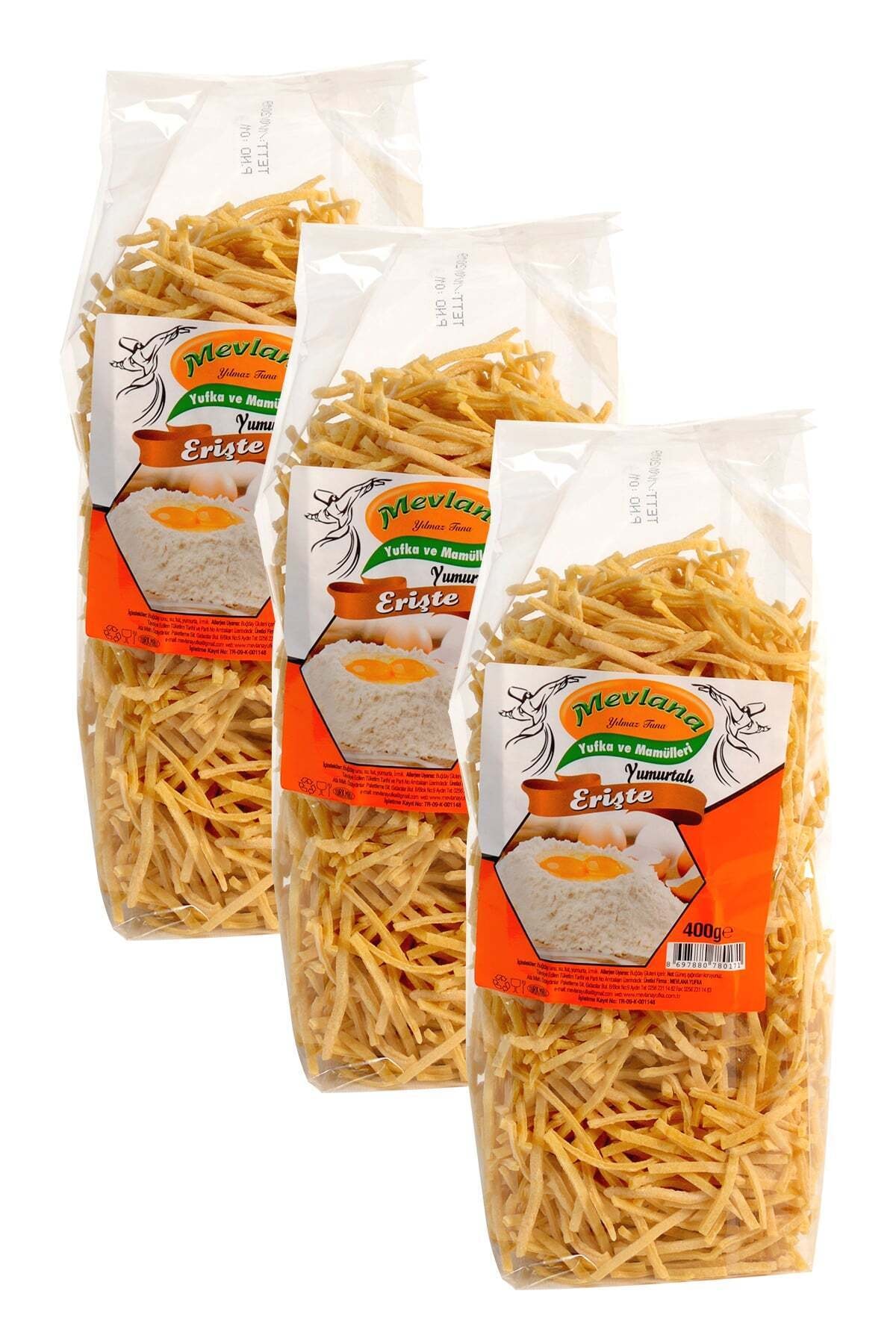 MEVLANA YUFKA Mevlana Erişte Yumurtalı 3 Paketli Kampanya (400gr X 3 Paket)