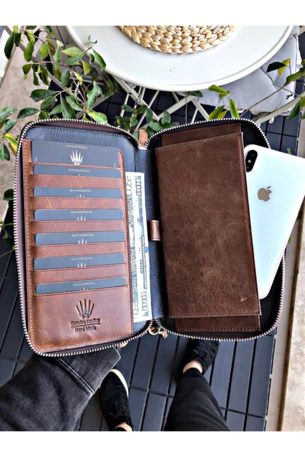 WATCHOFROYAL Wızard Crazy Brown Hakiki Deri Telefon Cüzdanı & El Çantası