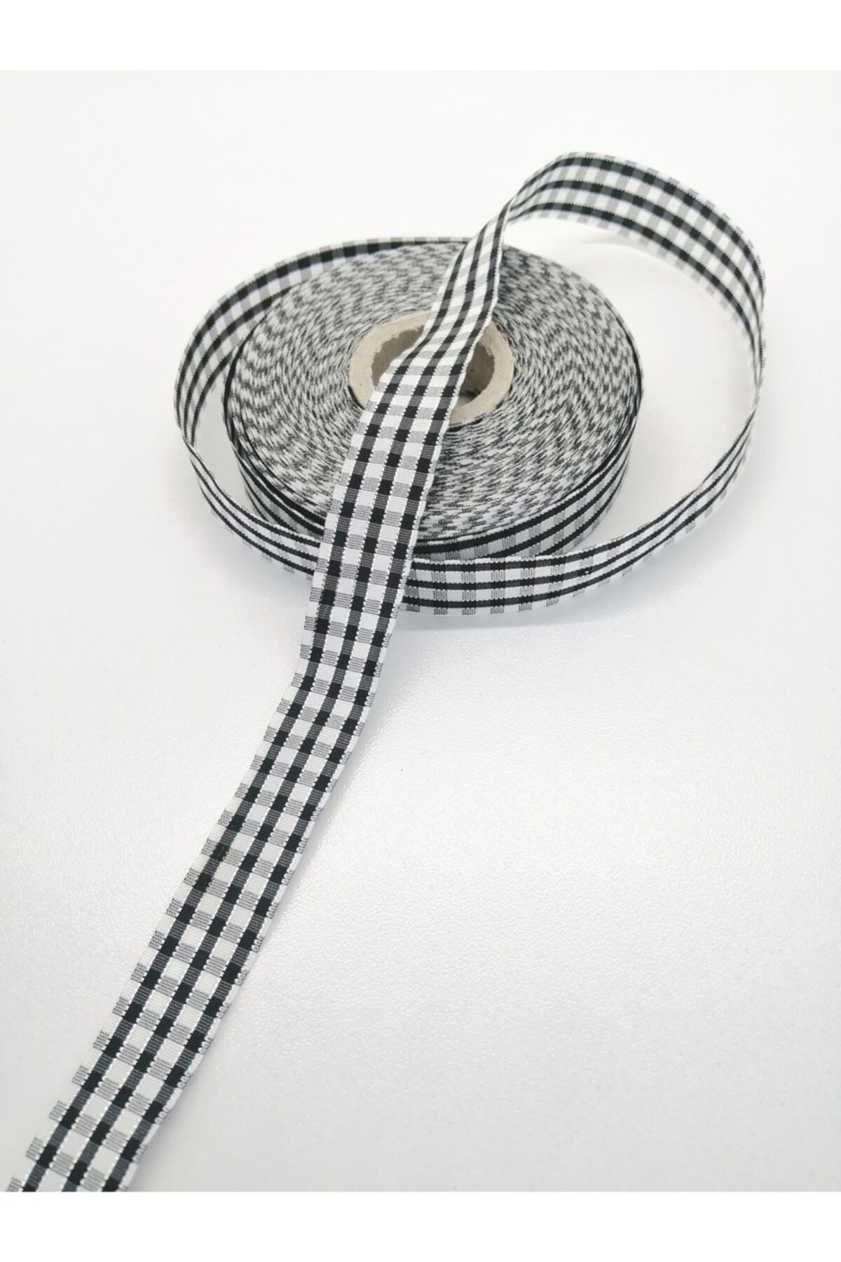 Hobigram Siyah Kareli Tafta Kurdele 1,5 Cm 3 Metre