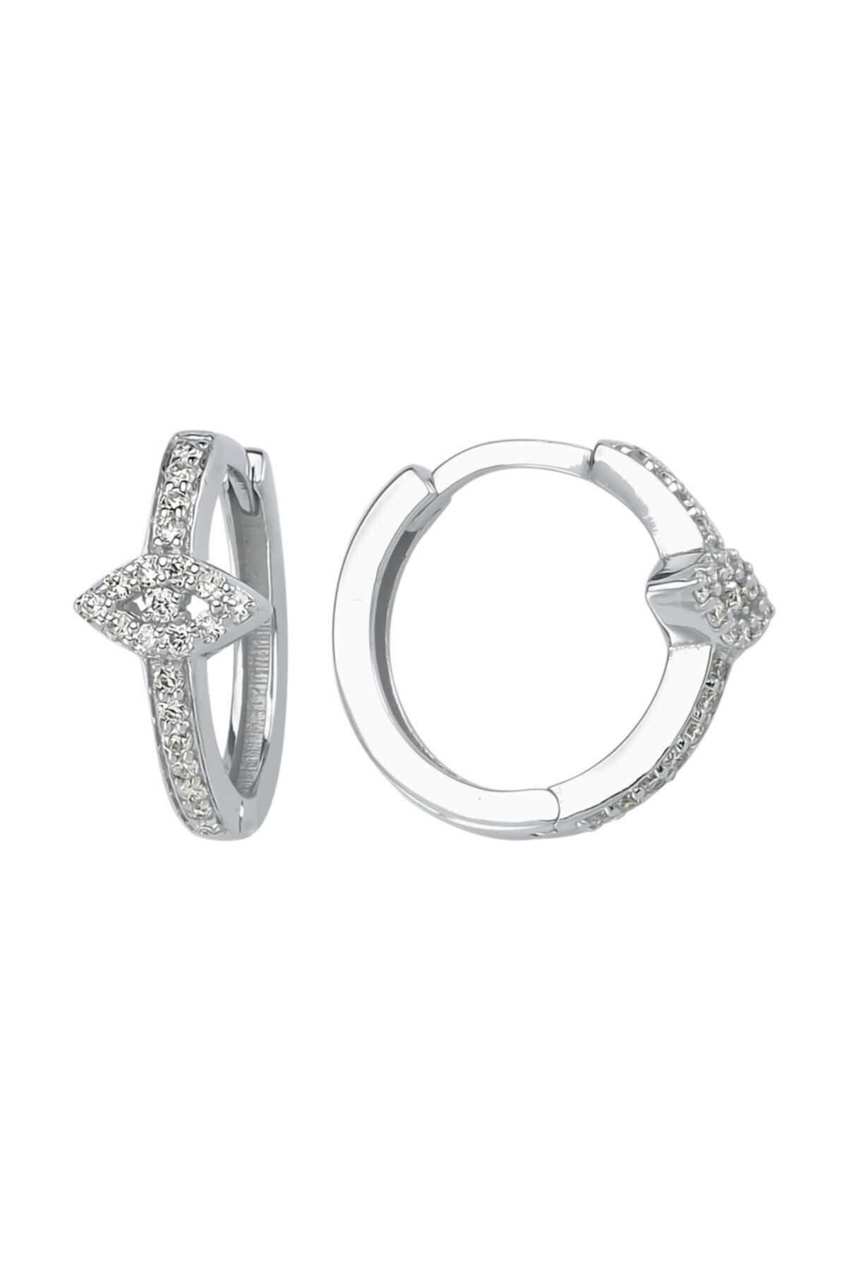 Murat Art Jewellery Kadın Beyaz Altın Mini Göz Halka Pırlantalı Küpe