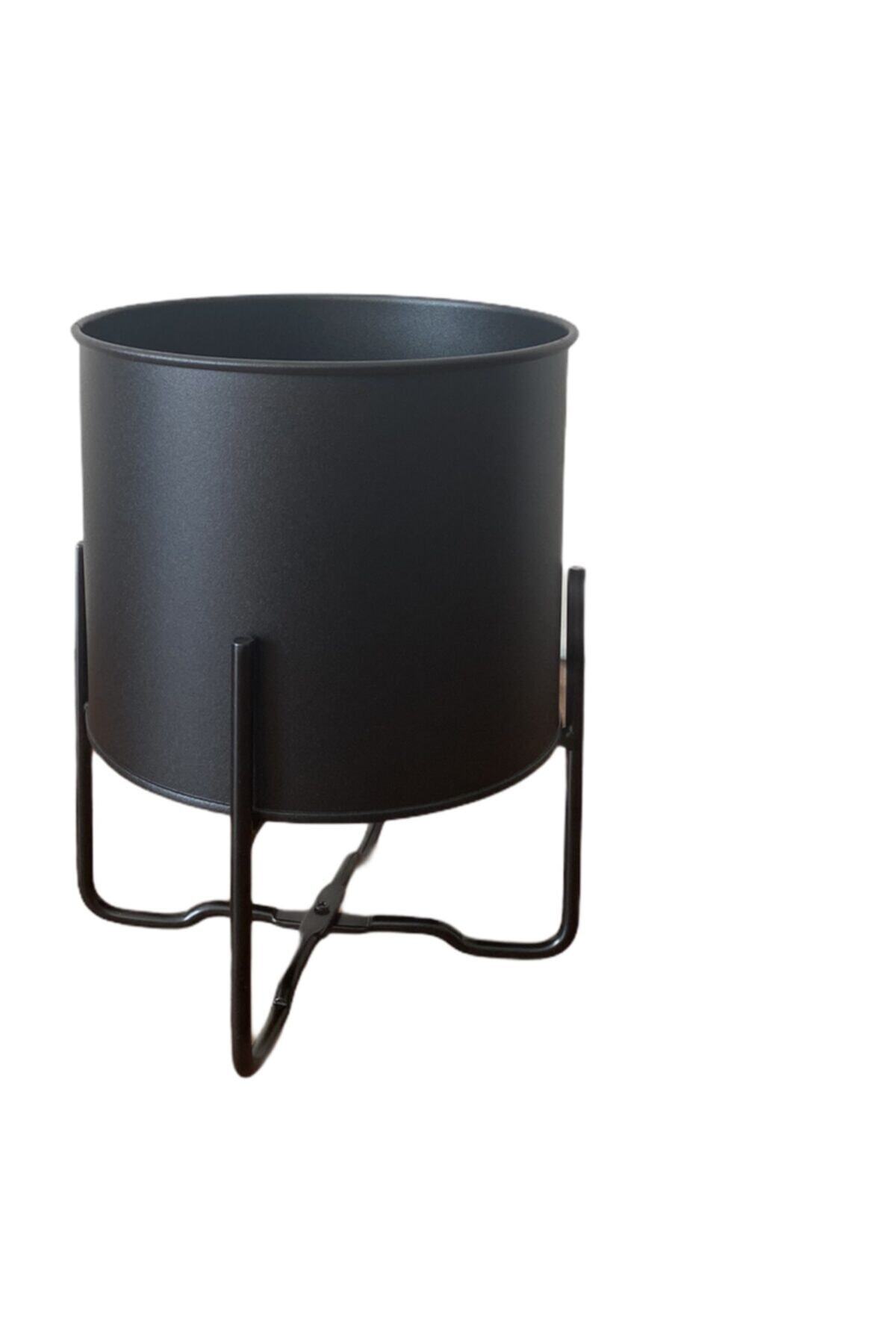 Esy concept Saksı Ayaklı Galvaniz Metal 28 Cm Siyah