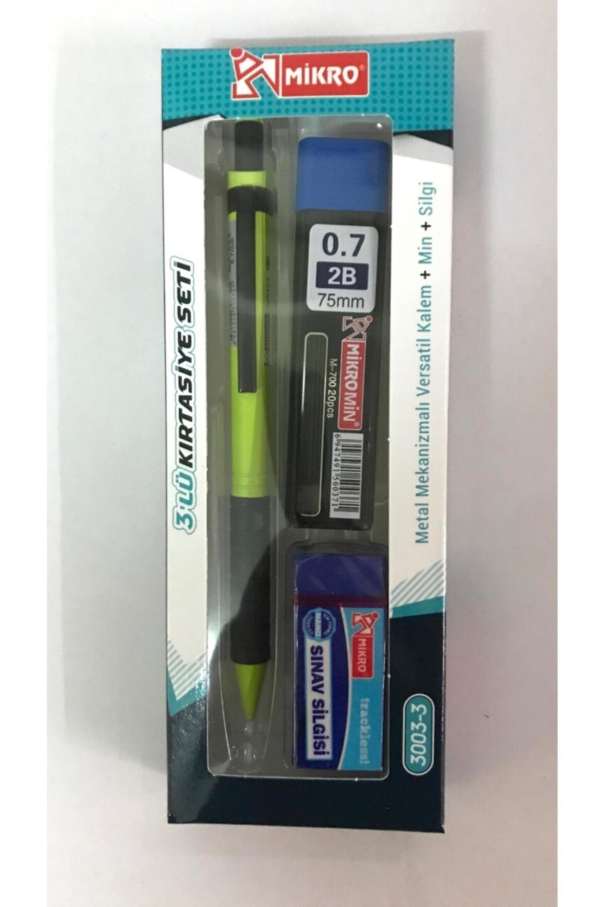 Mikro 3003-3 0,7 Uçlu Kalem +0,7 Uç+sınav Silgili Kırtasiye Seti