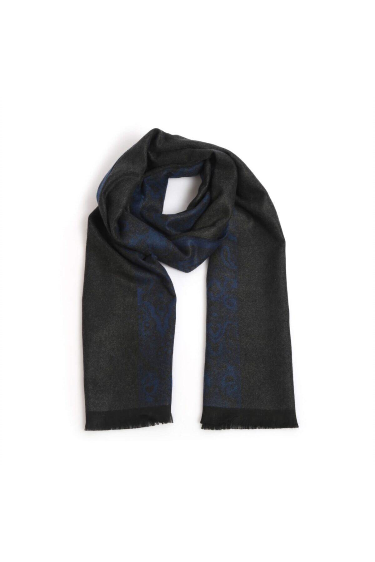 Tr10 Lacivert Antrasit Şal Desenli Poliviskon Kaşkol