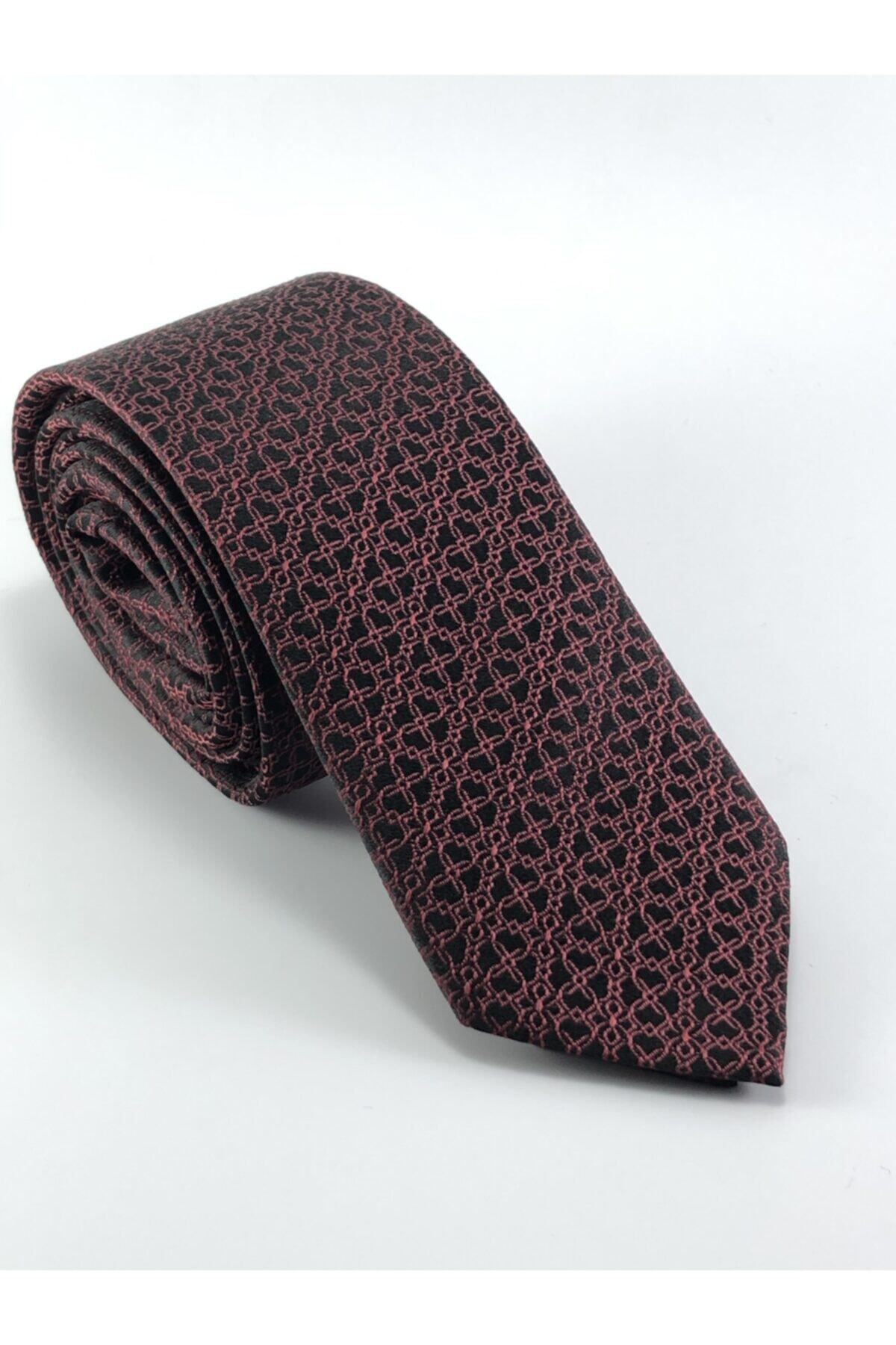 PİERRONİ Siyah Bordo Desenli Slim Kravat