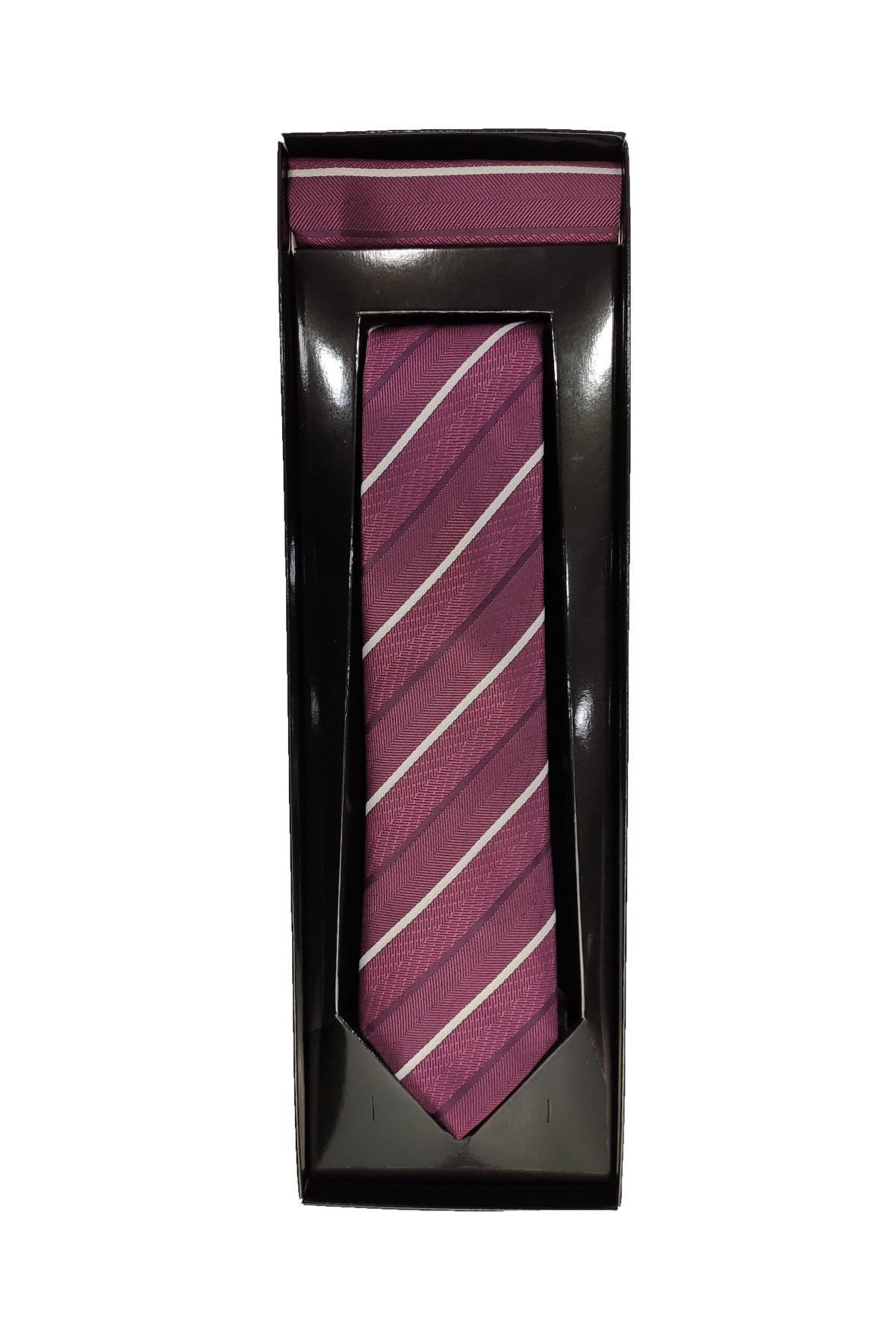 Elegante Cravatte Açık Bordo Çizgili Desen Dokuma Kravat ve Mendil