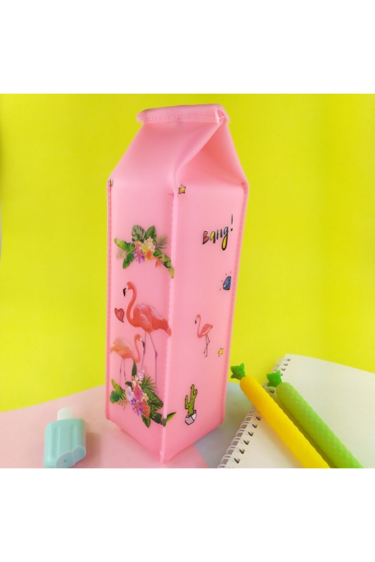 Şeker Ofisi Kalemlik Süt Kutusu Tasarım Pembe Flamingo Yılbaşı Hediyesi