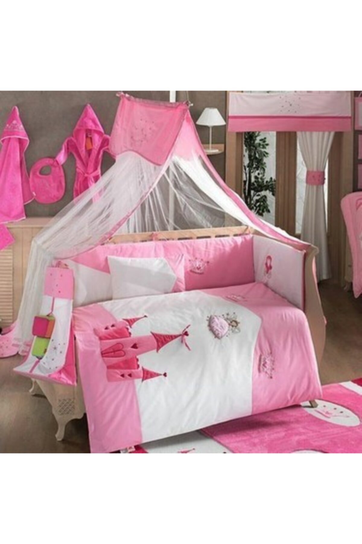 Kidboo Pembe 9 Parça Bebek Uyku Seti 80 X 140