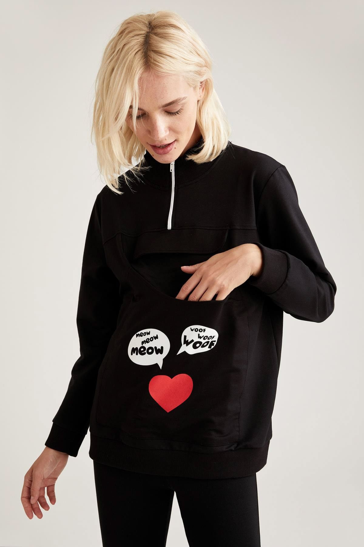 DeFacto Fermuarlı Dik Yaka Baskılı Sweatshirt