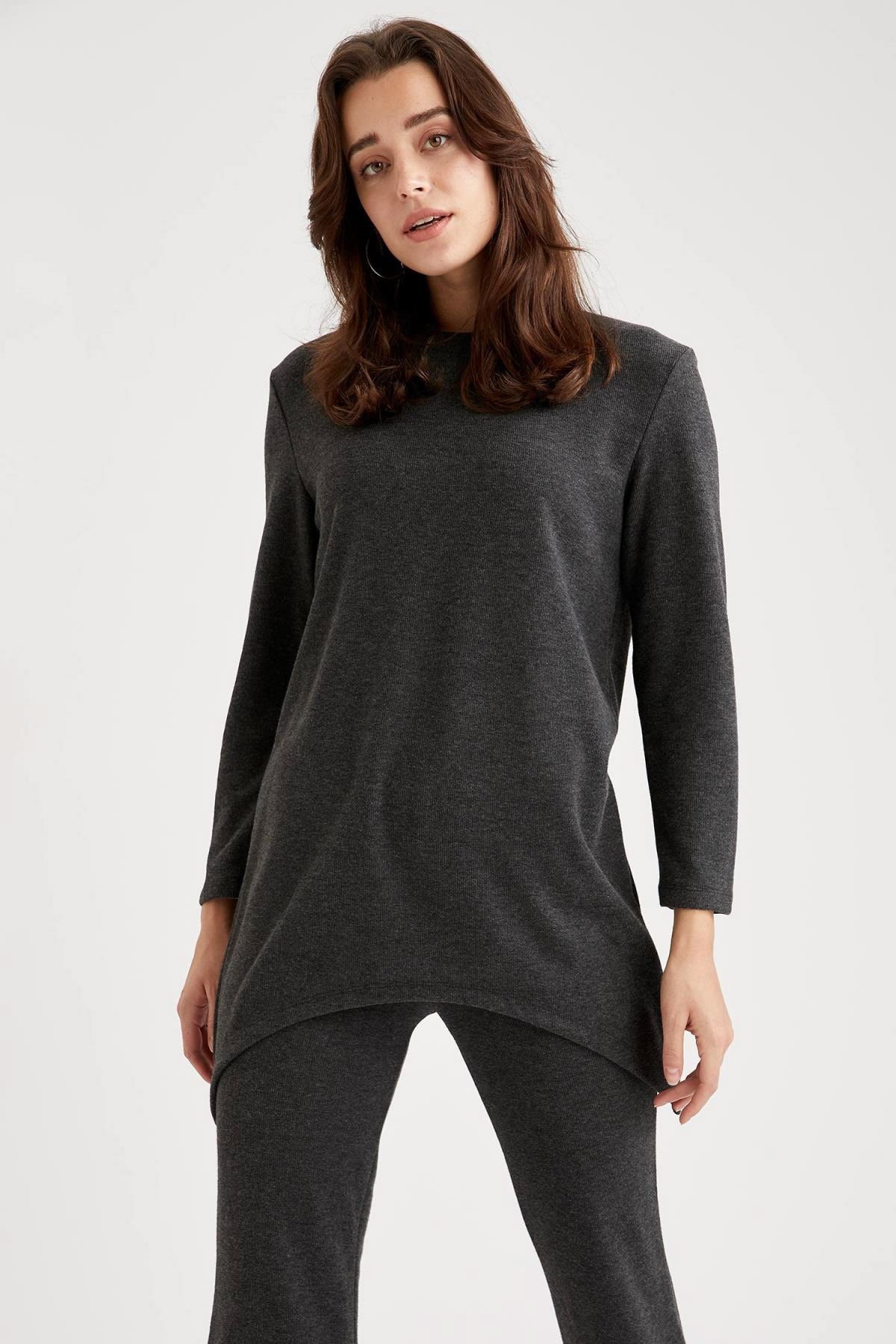 DeFacto Asimetrik Kesim Relax Fit Örme Sweat Tunik