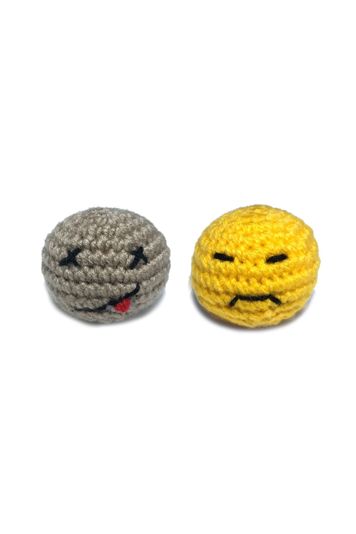 PETHİNG Smile Top Gülümseyen El Örgüsü Oyuncak Catnip Ve Hışırtı Sesli 2 Adet Sütlü Kahve Sarı